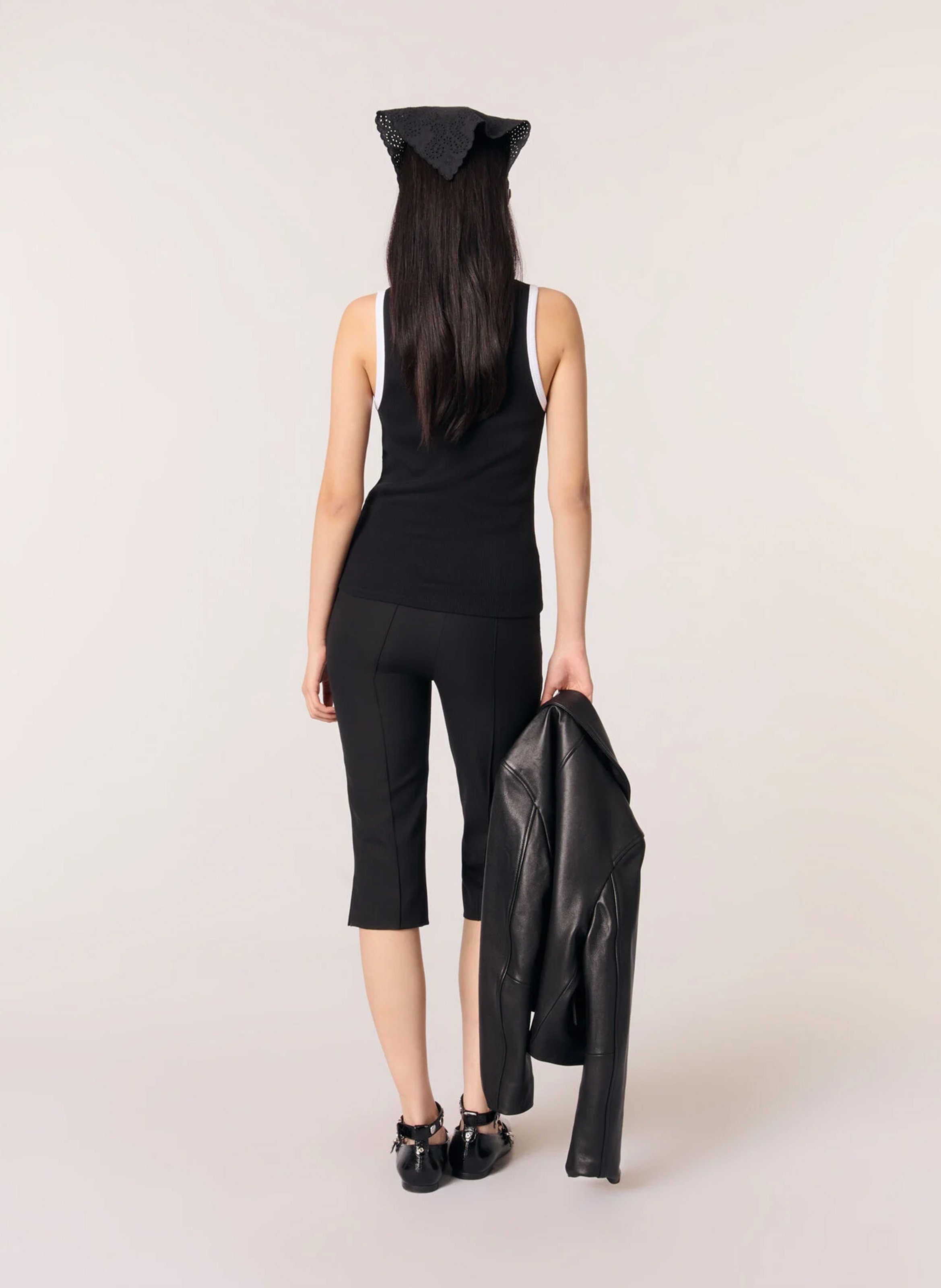 Débardeur col rond en coton mélangé Noir