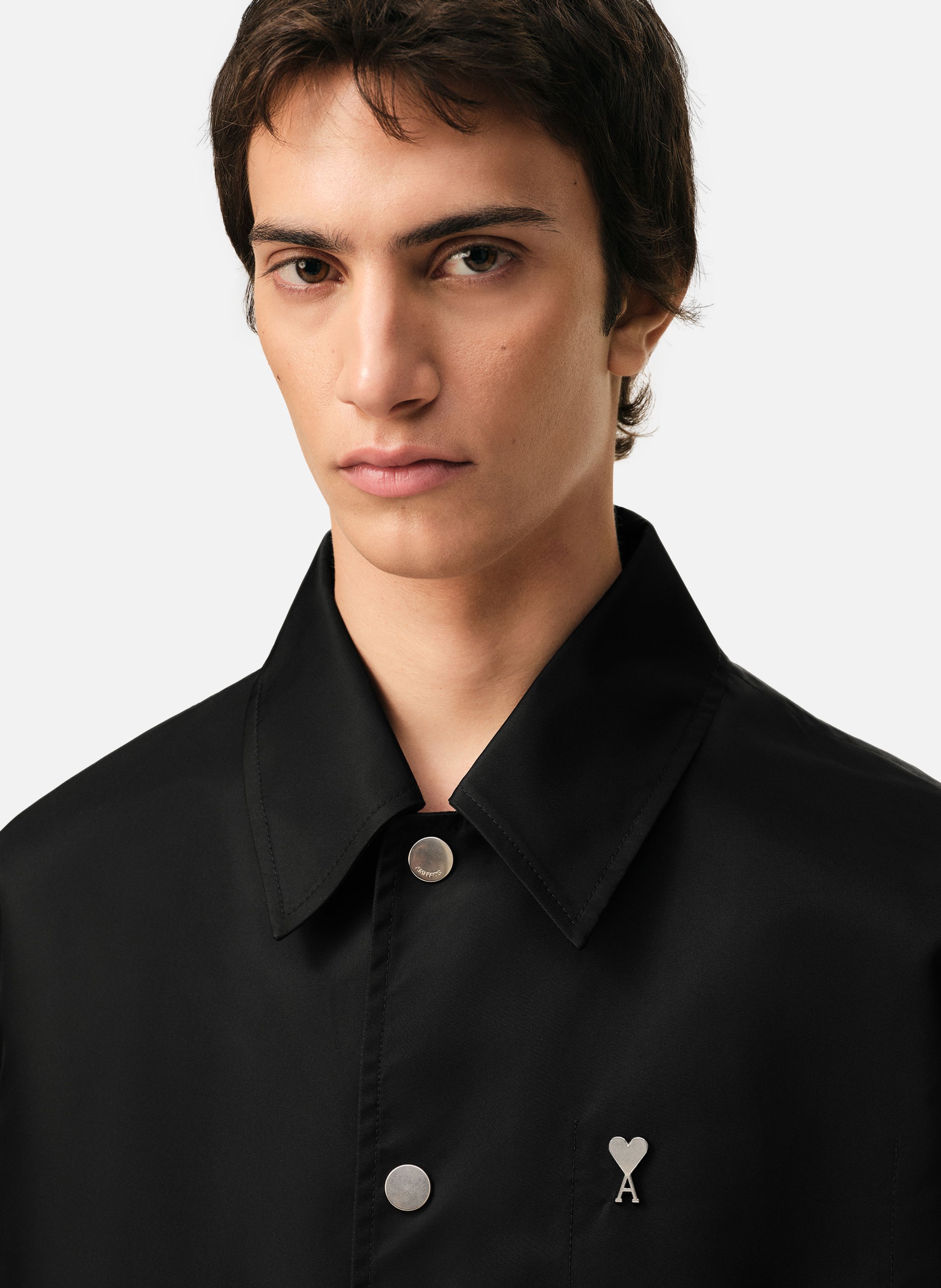 Blouson boutonné rivet ami de cœur unisexe en nylon AMI PARIS Noir
