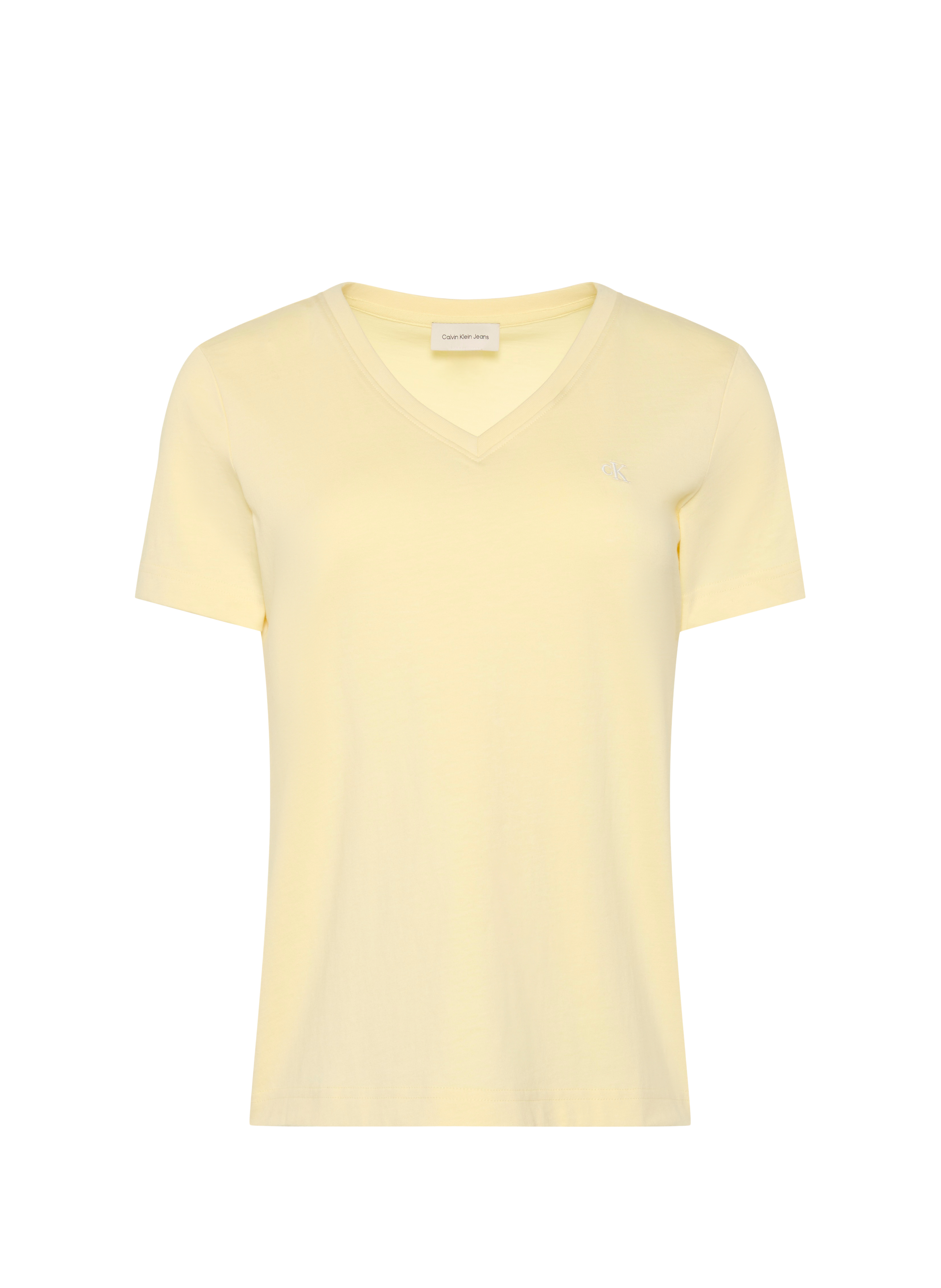 Straight V-neck cotton t-shirt CALVIN KLEIN Yellow