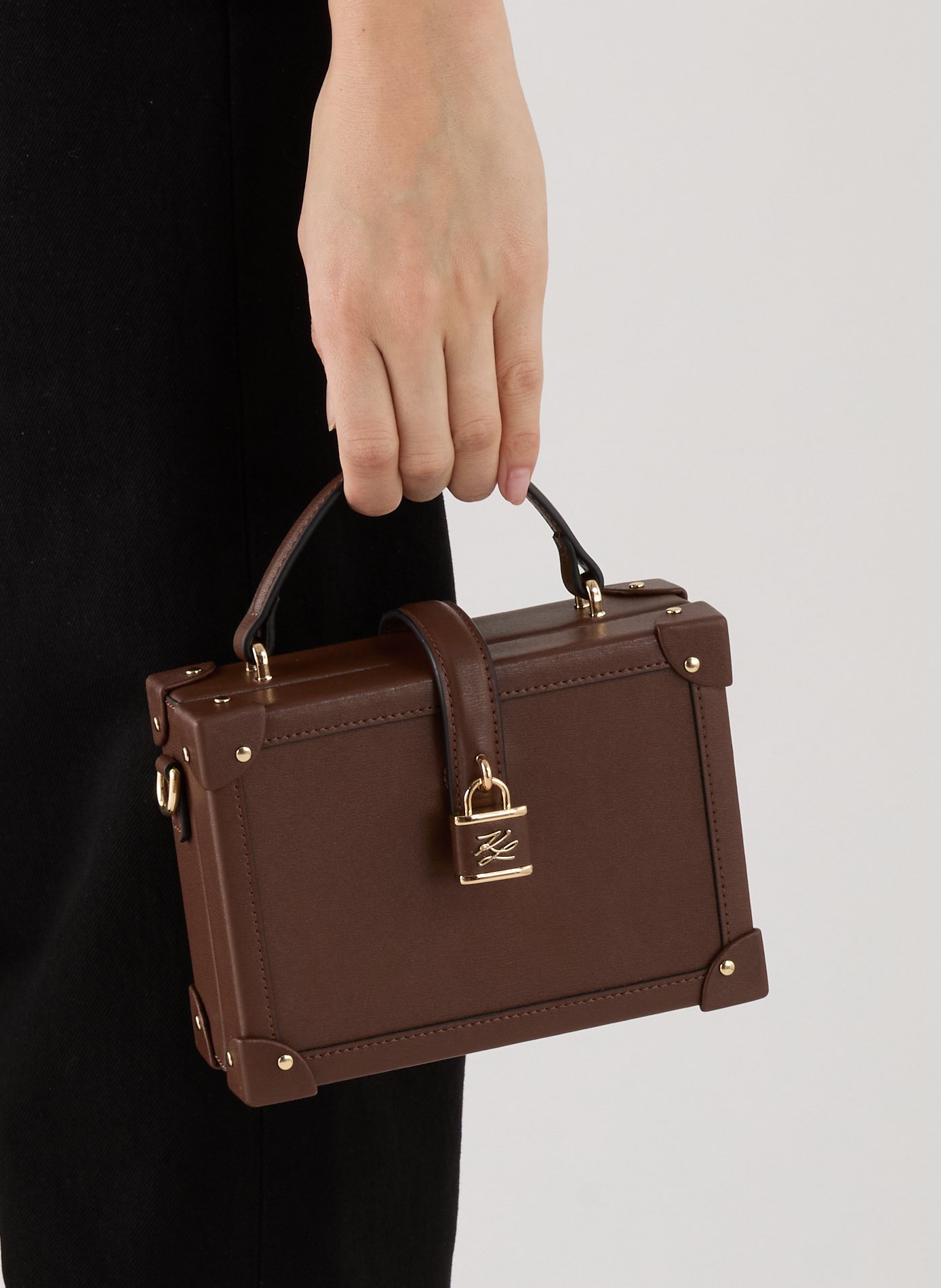 Leather trunk-shaped handbag KARL LAGERFELD Brown