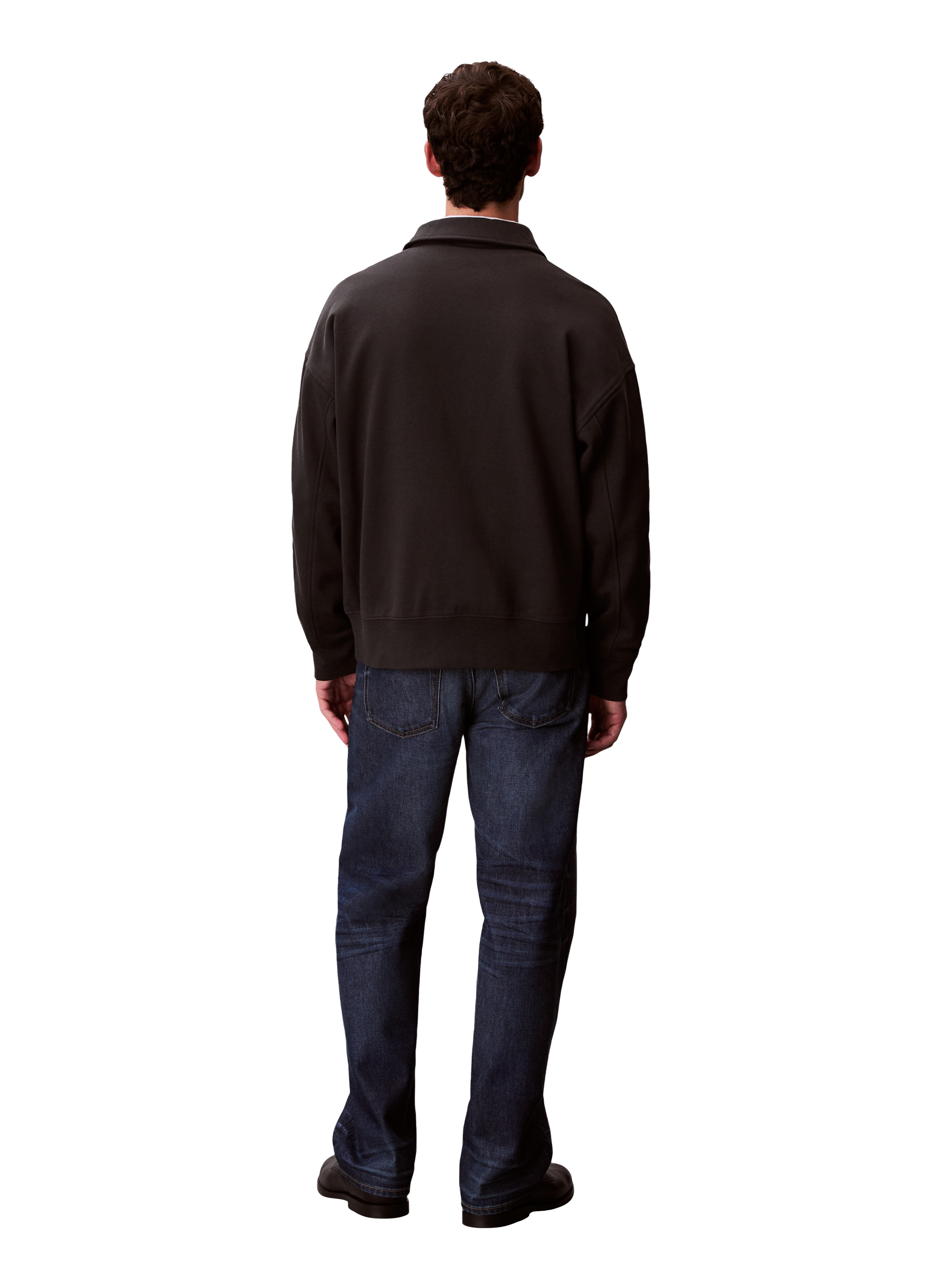 Sweatshirt with classic zip-up collar in cotton CALVIN KLEIN Black