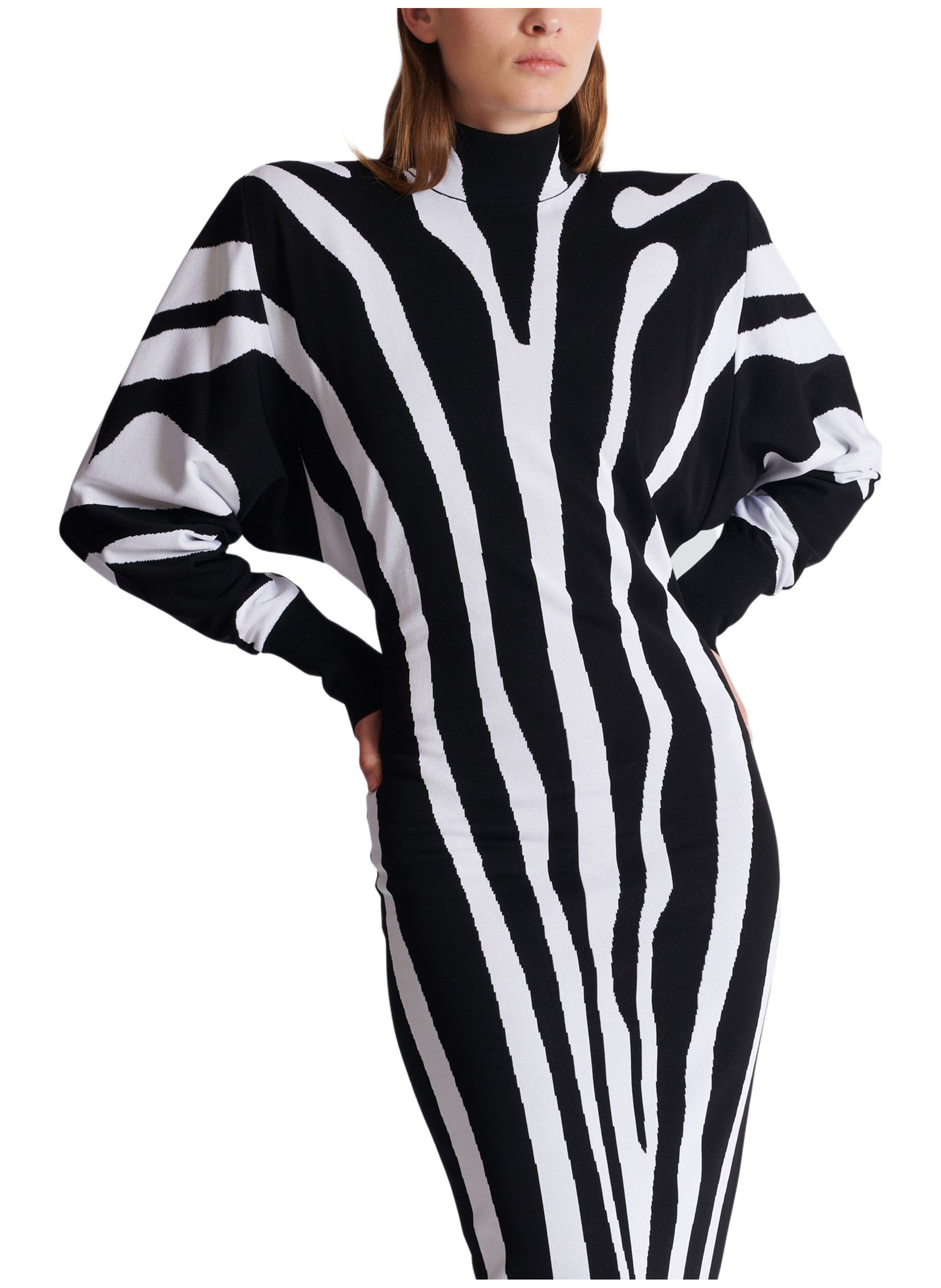 Robe longue en maille intarsia zébrée BALMAIN Noir