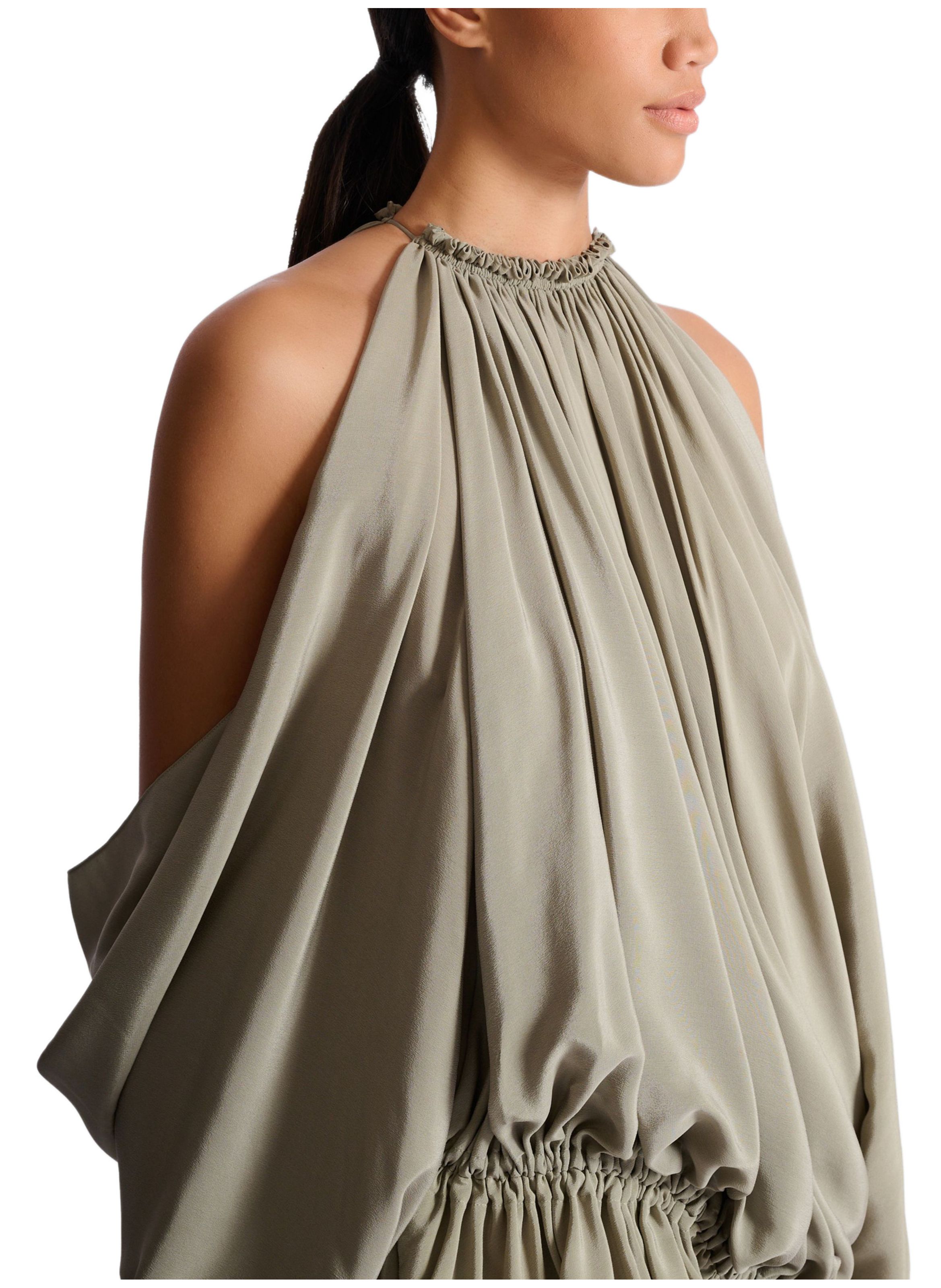 Robe drapée en crêpe de soie BALMAIN Vert