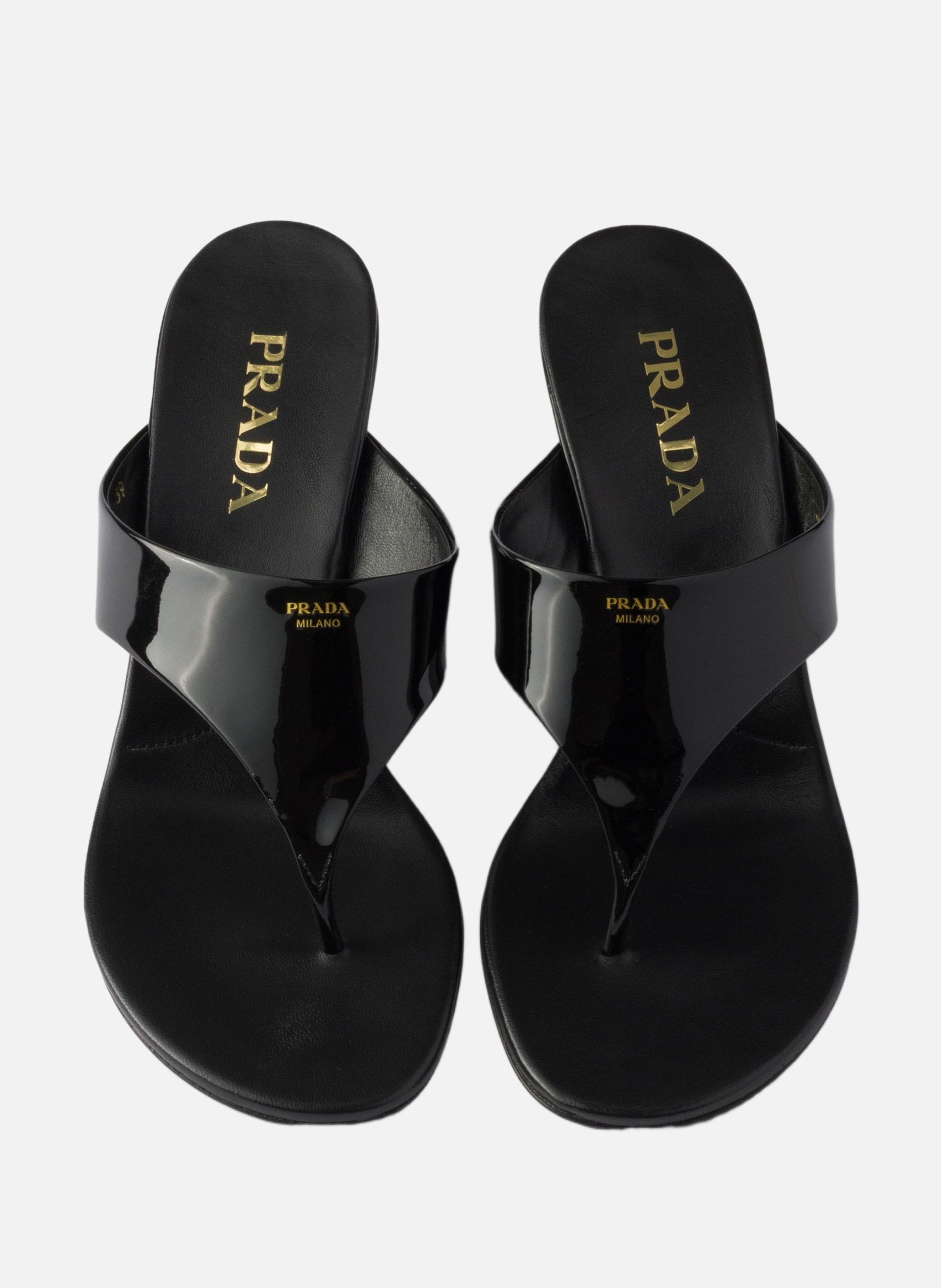 Tongs en cuir verni PRADA Noir