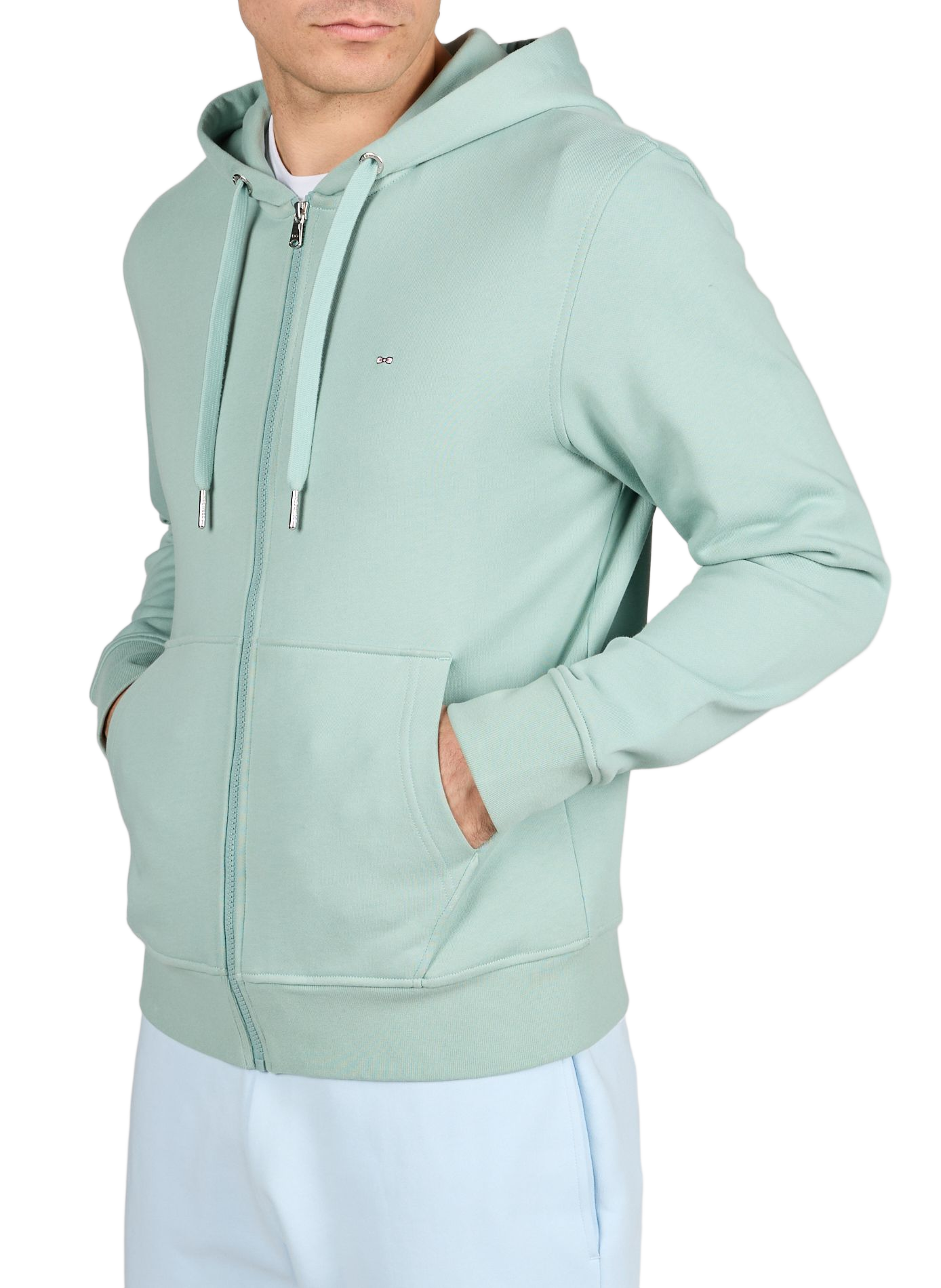 Zip-up hooded sweatshirt in cotton fleece EDEN PARK Blue