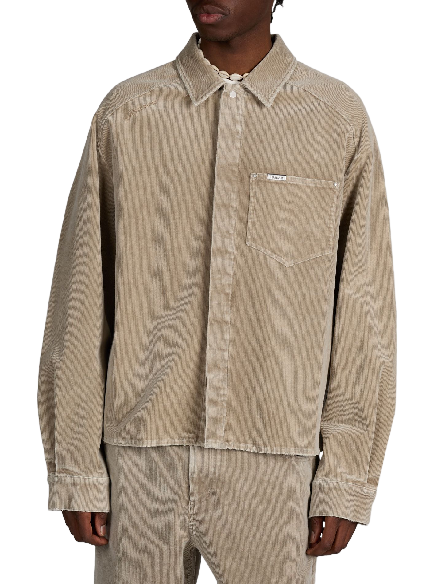 Surchemise en velours côtelé en coton mélangé REPRESENT Kaki