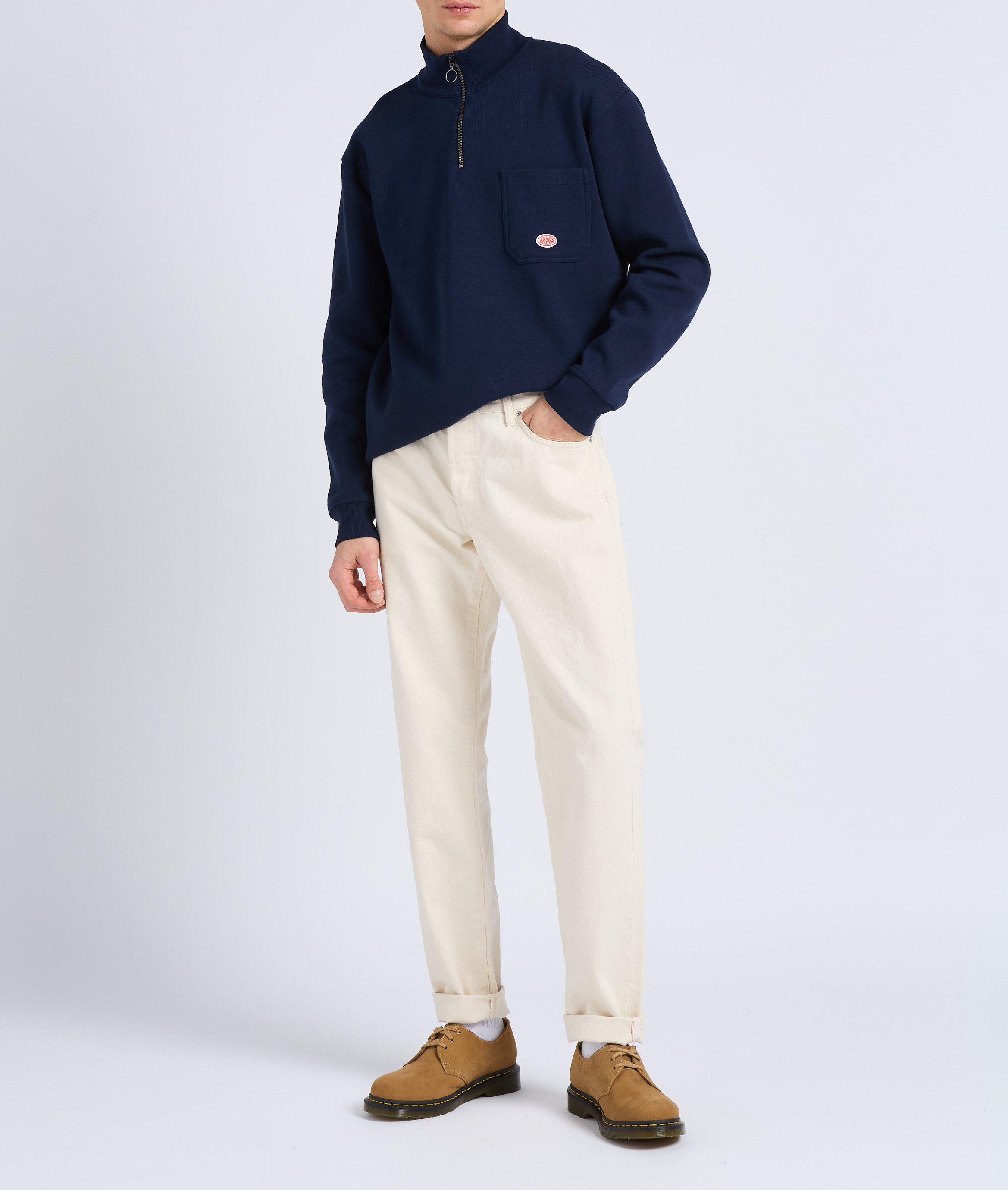 Oversized high neck zip-up sweater in organic heritage cotton. ARMOR-LUX Blue