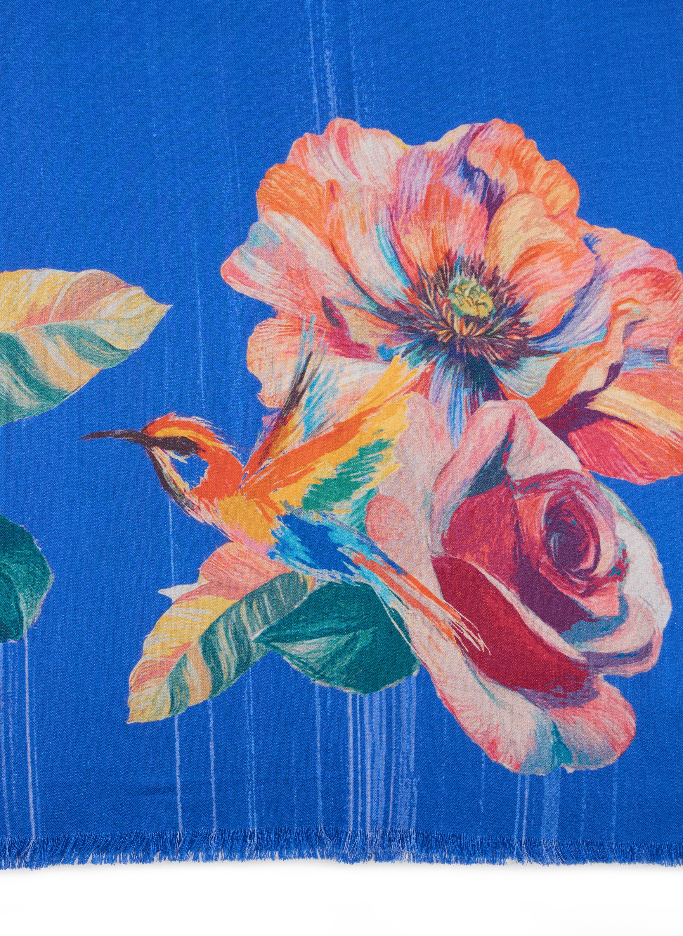 Icon flower wool and silk scarf PETRUSSE Blue