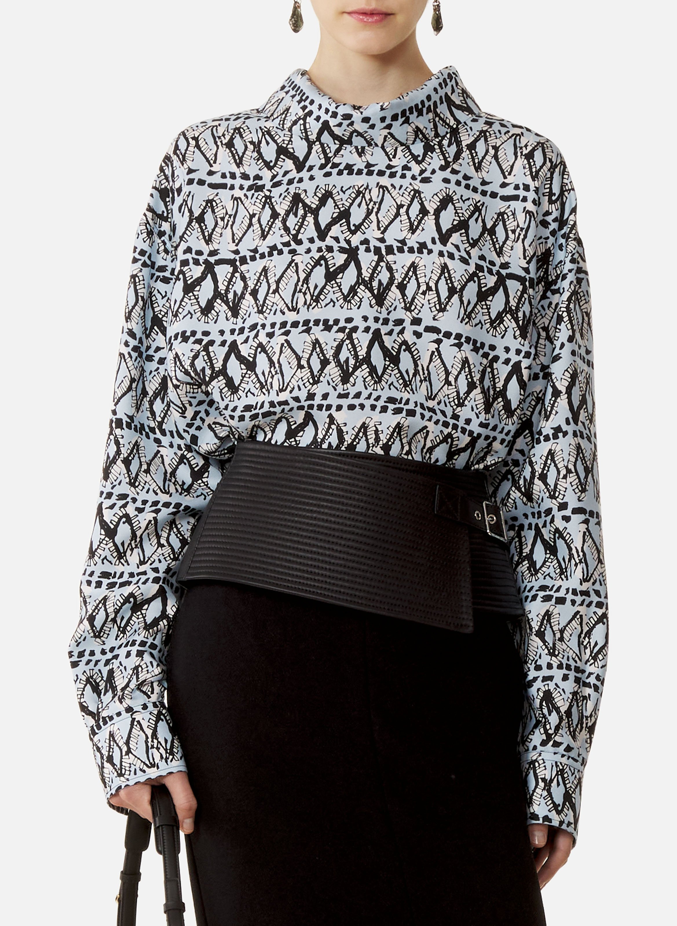 Haut col montant en soie imprimée LANVIN Bleu