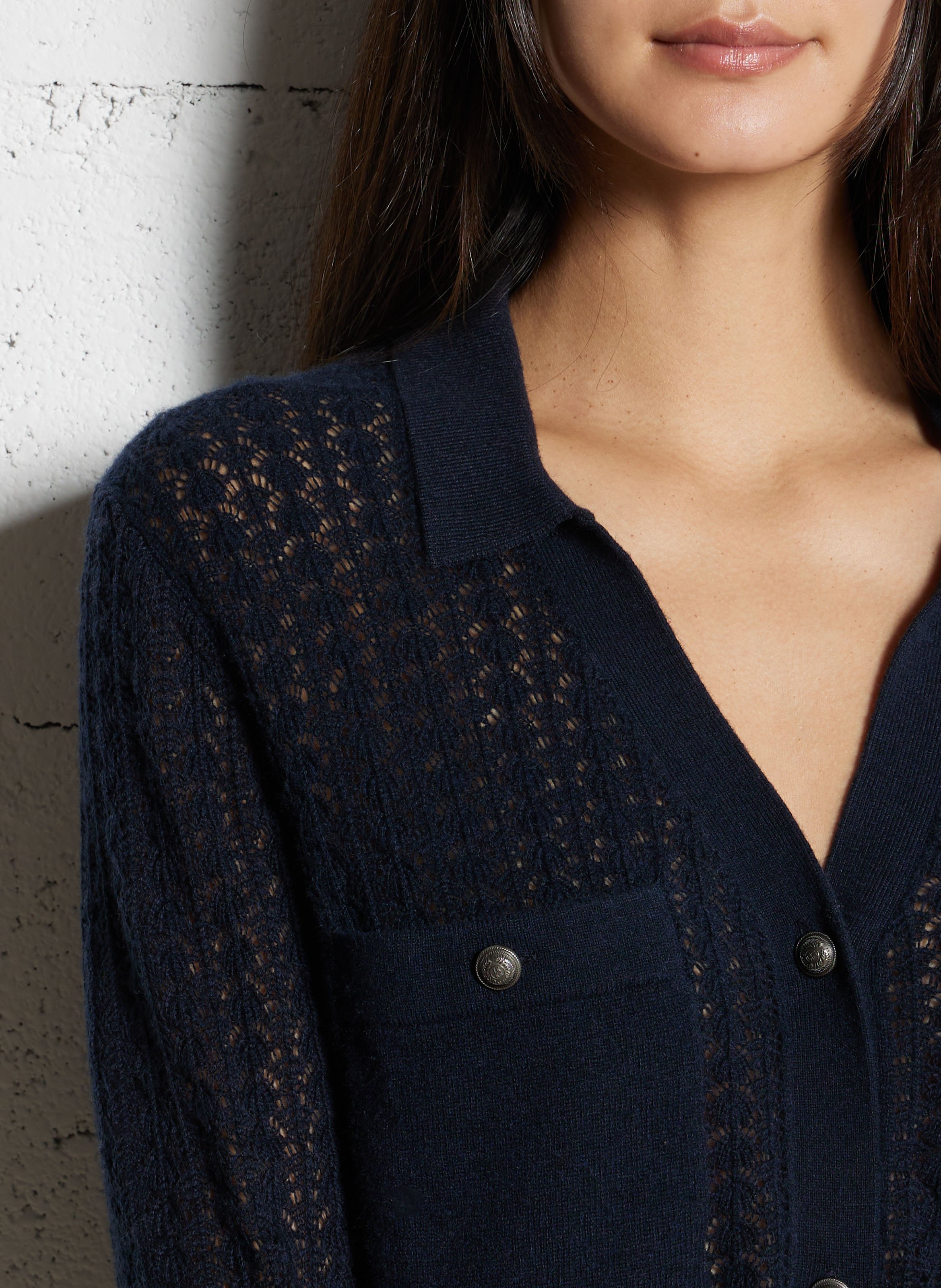 Cardigan droit col classique IKKS Bleu