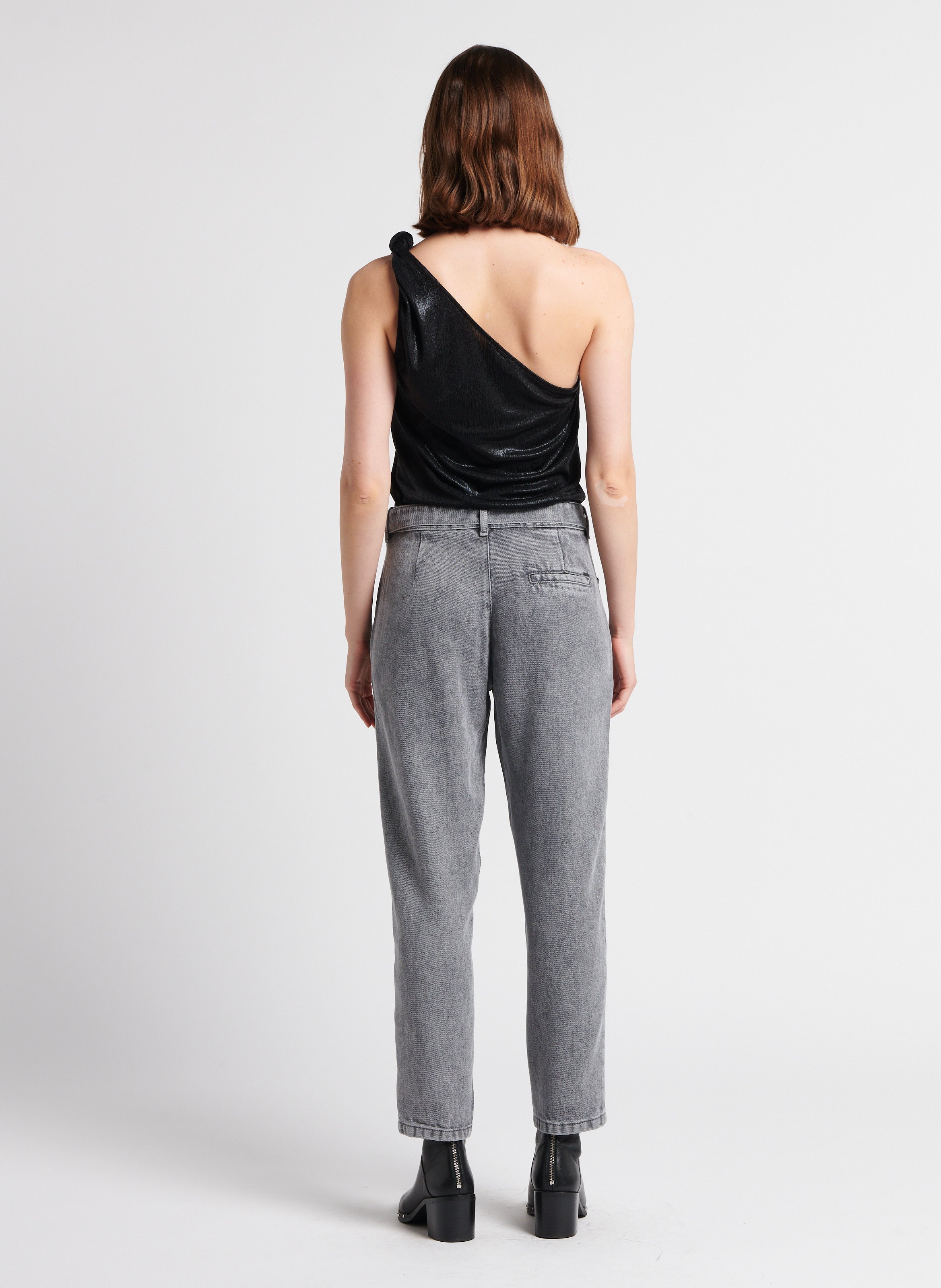 Jean baggy cropped taille haute délavé andrea IKKS Gris