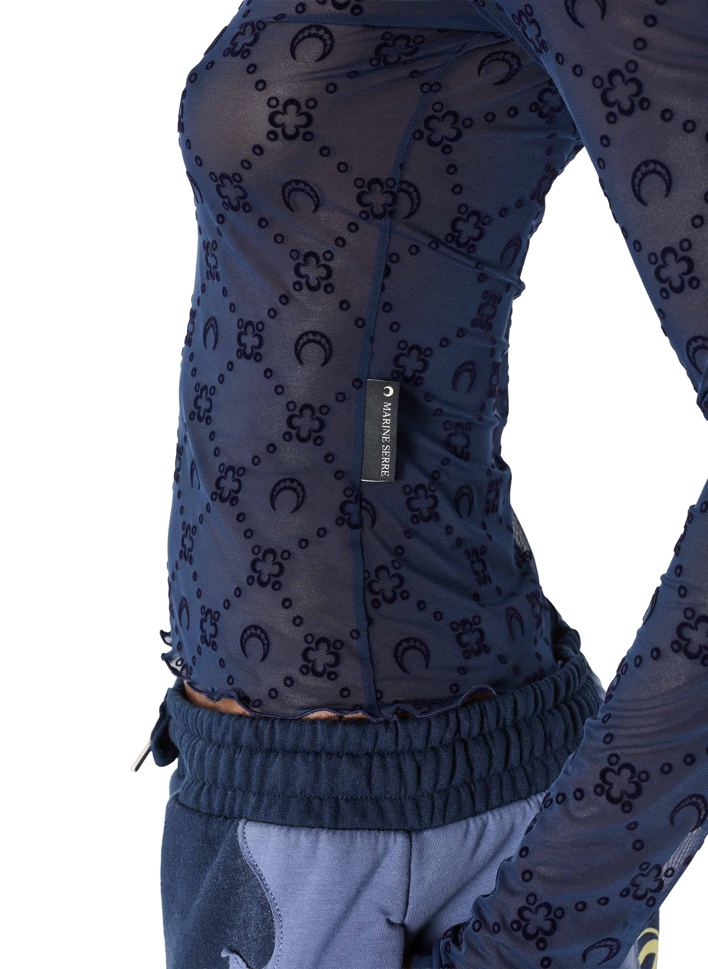 Top manches longues col rond en mesh floqué moonogram MARINE SERRE Bleu