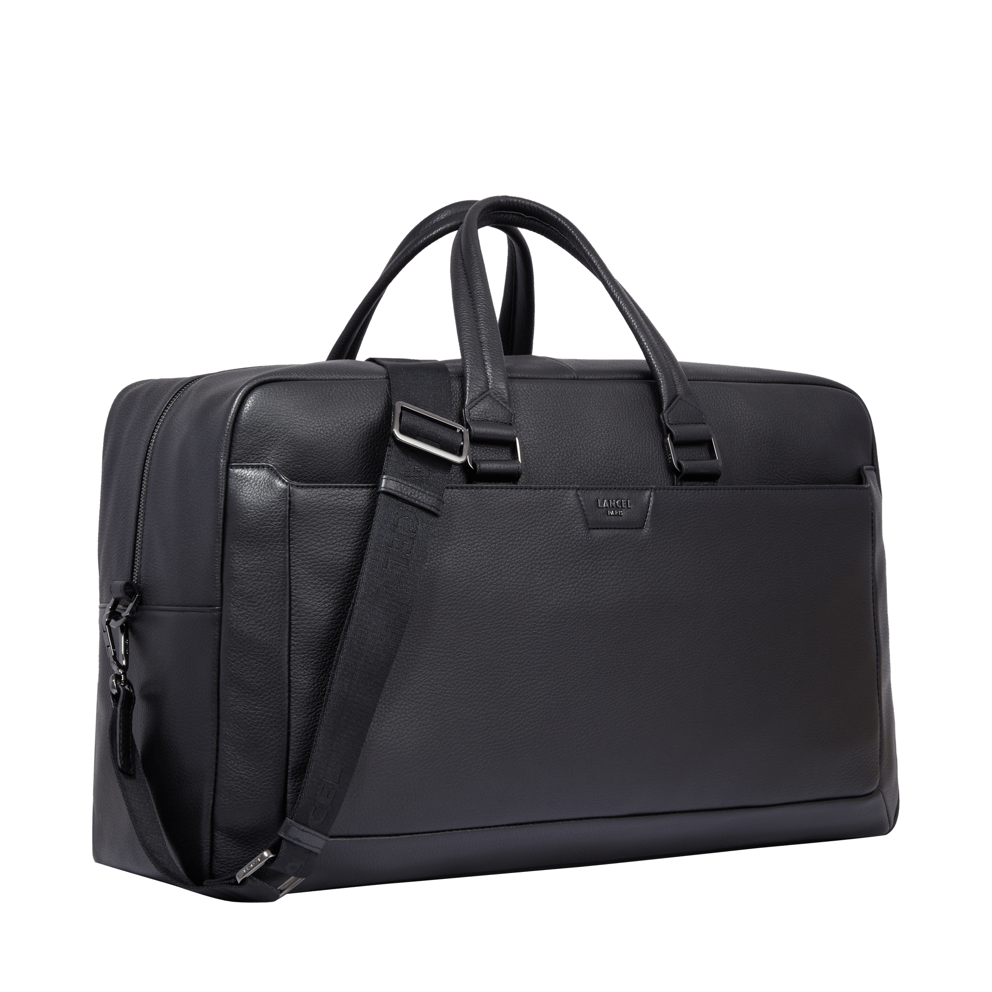 Lancel côme 48h duffle bag, grained cowhide leather, black. LANCEL Black