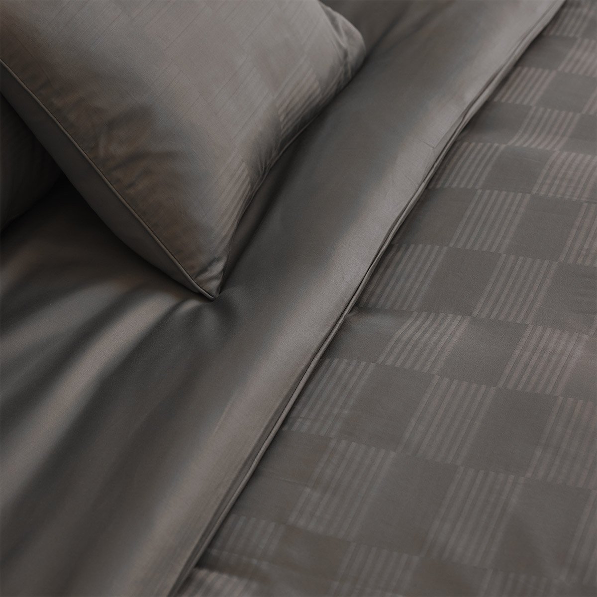 Housse de couette en satin de coton, damier DESFORGES Gris