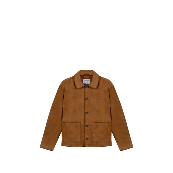 Blouson droit col classique en cuir velours Blouson droit col classique en cuir velours