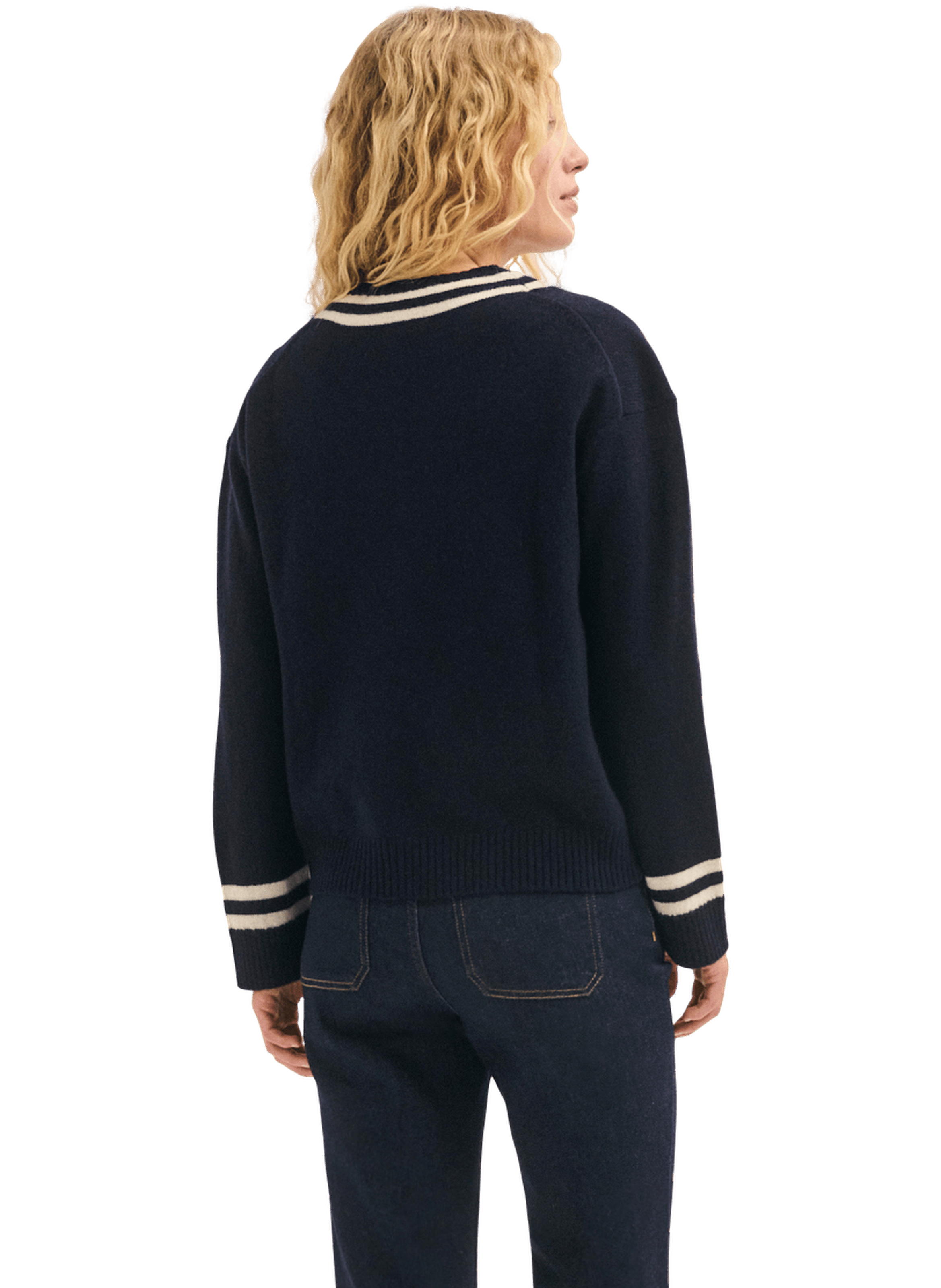 Pull col v en laine bicolore - rosabel PABLO Bleu