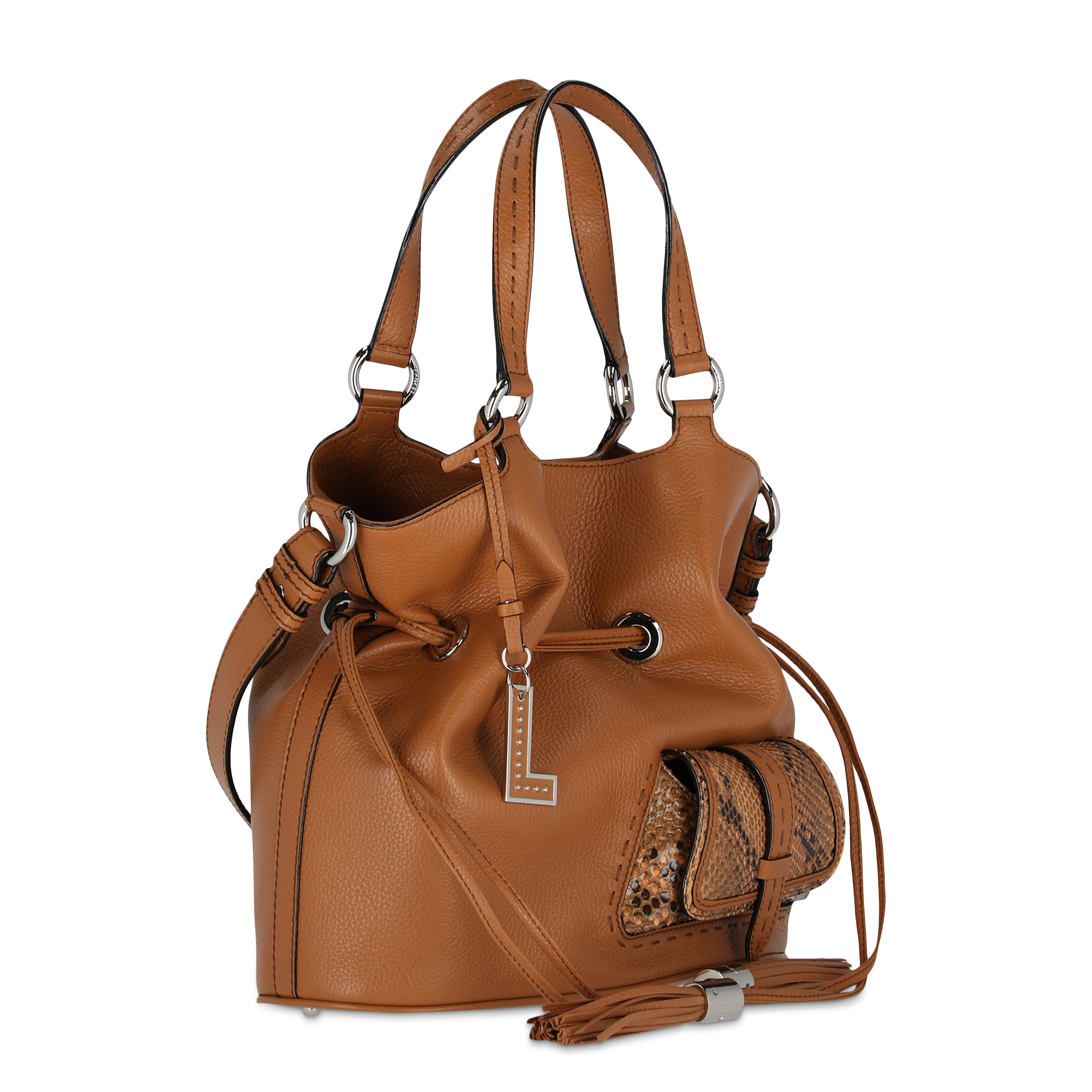 Sac seau Premier Flirt L en veau grainé et python LANCEL Marron