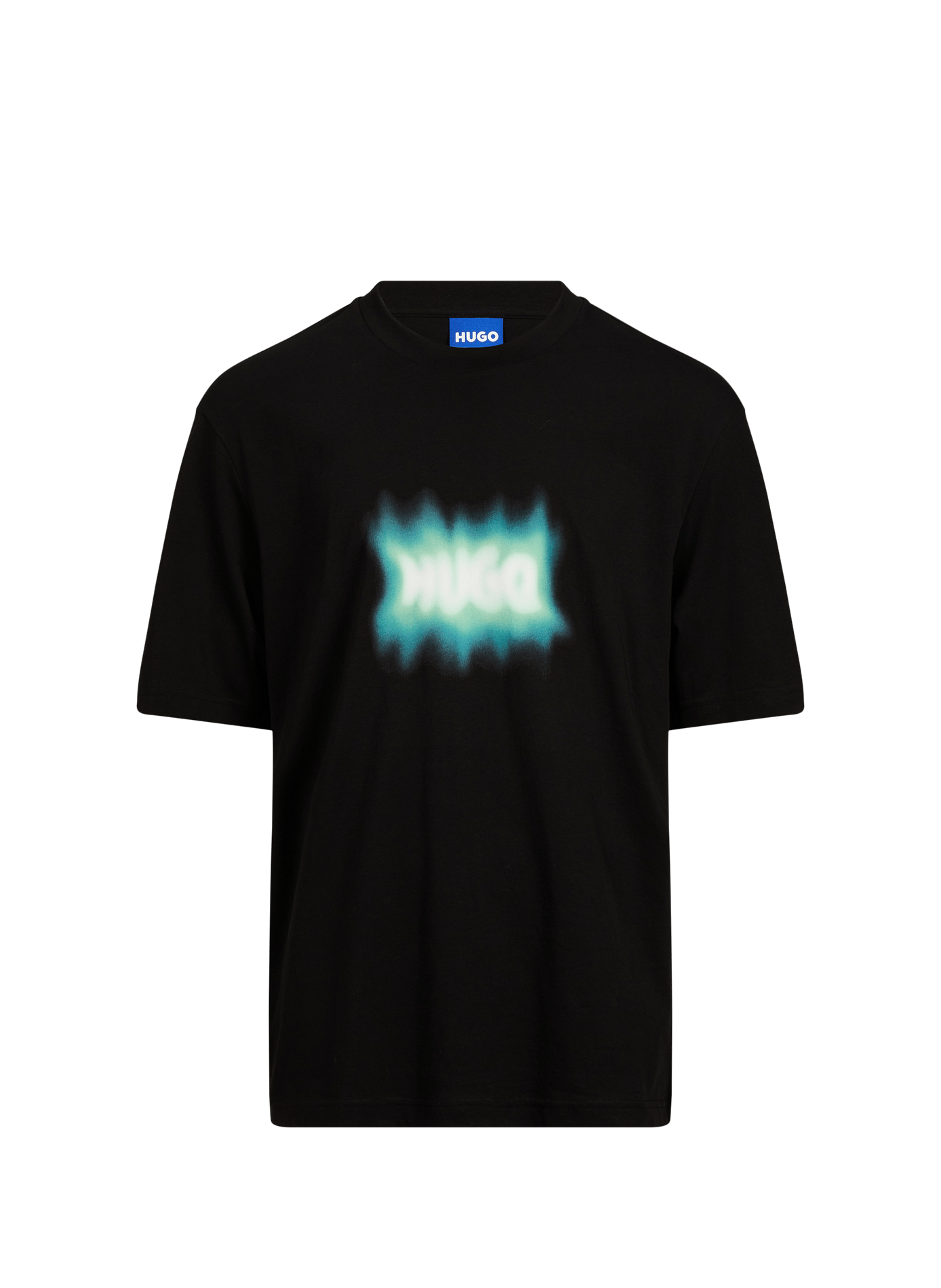 Straight-fit crew-neck T-shirt with screen print HUGO BLUE Black