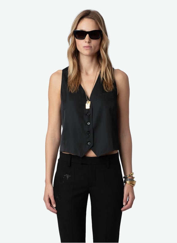 Gilet de costume col v en satin emaux Noir by ZADIG&VOLTAIRE ZADIG&VOLTAIRE Gilet de costume col v en satin emaux Noir