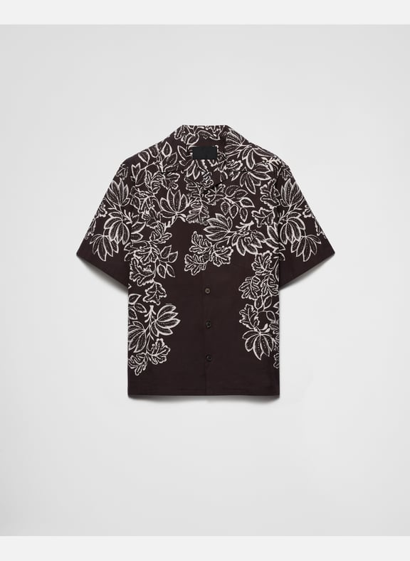 Chemise bowling en coton imprimé Marron by PRADA PRADA Chemise bowling en coton imprimé Marron
