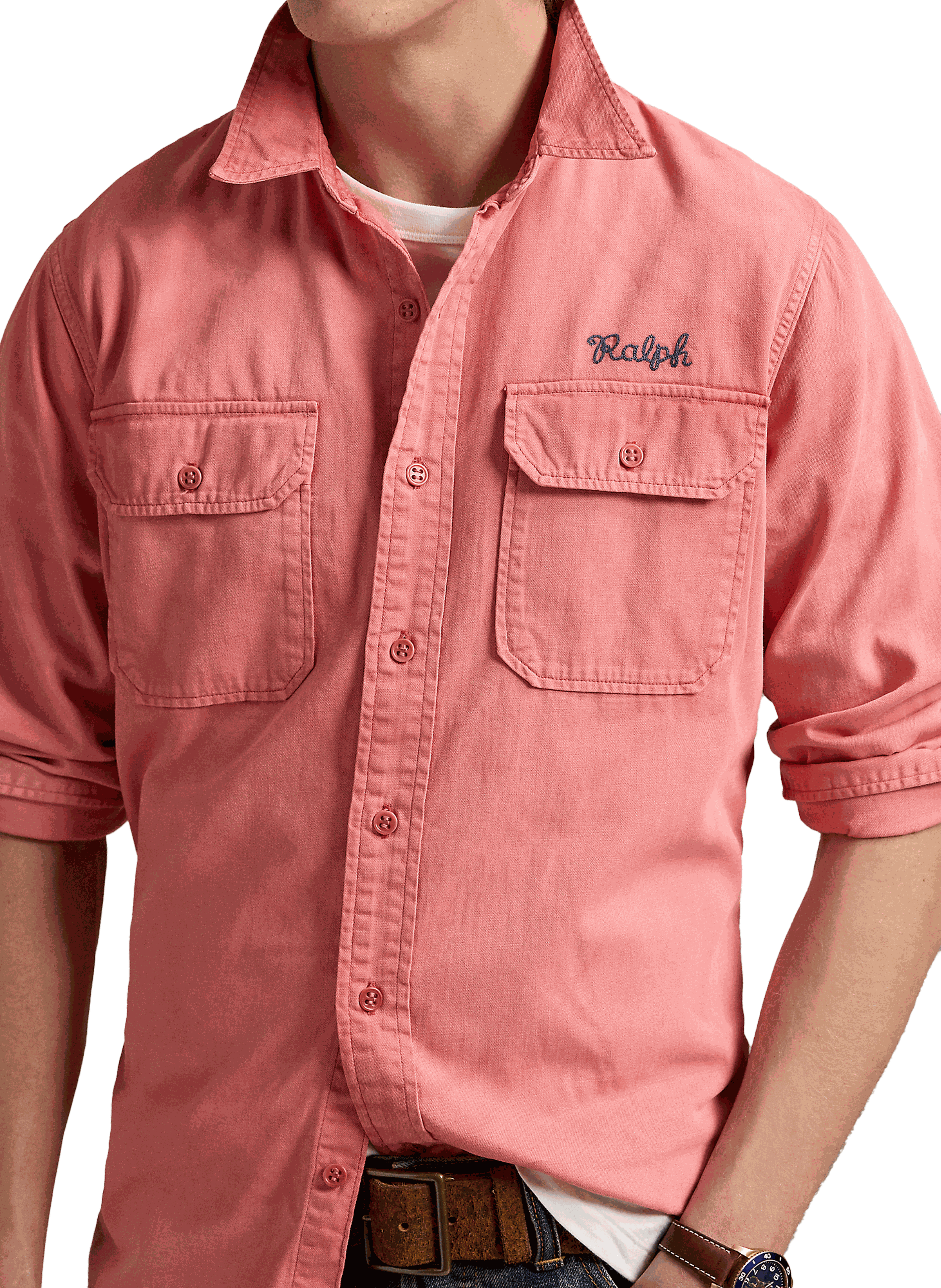 Chemise droite brodée en coton POLO RALPH LAUREN Rouge