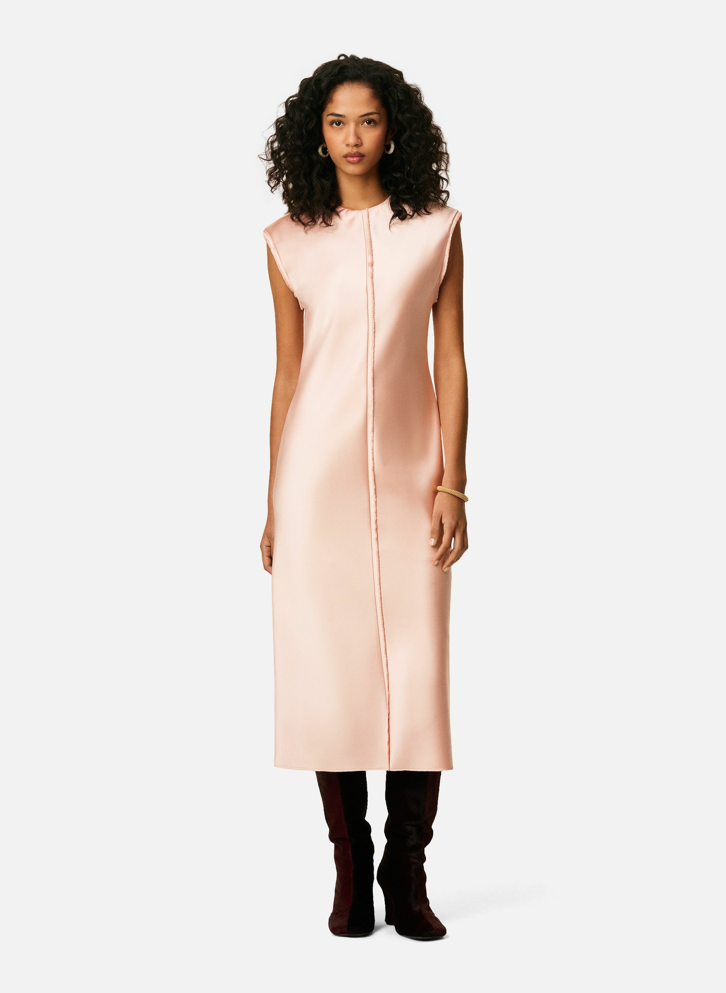 AMI PARIS Robe longue details bords francs Rose