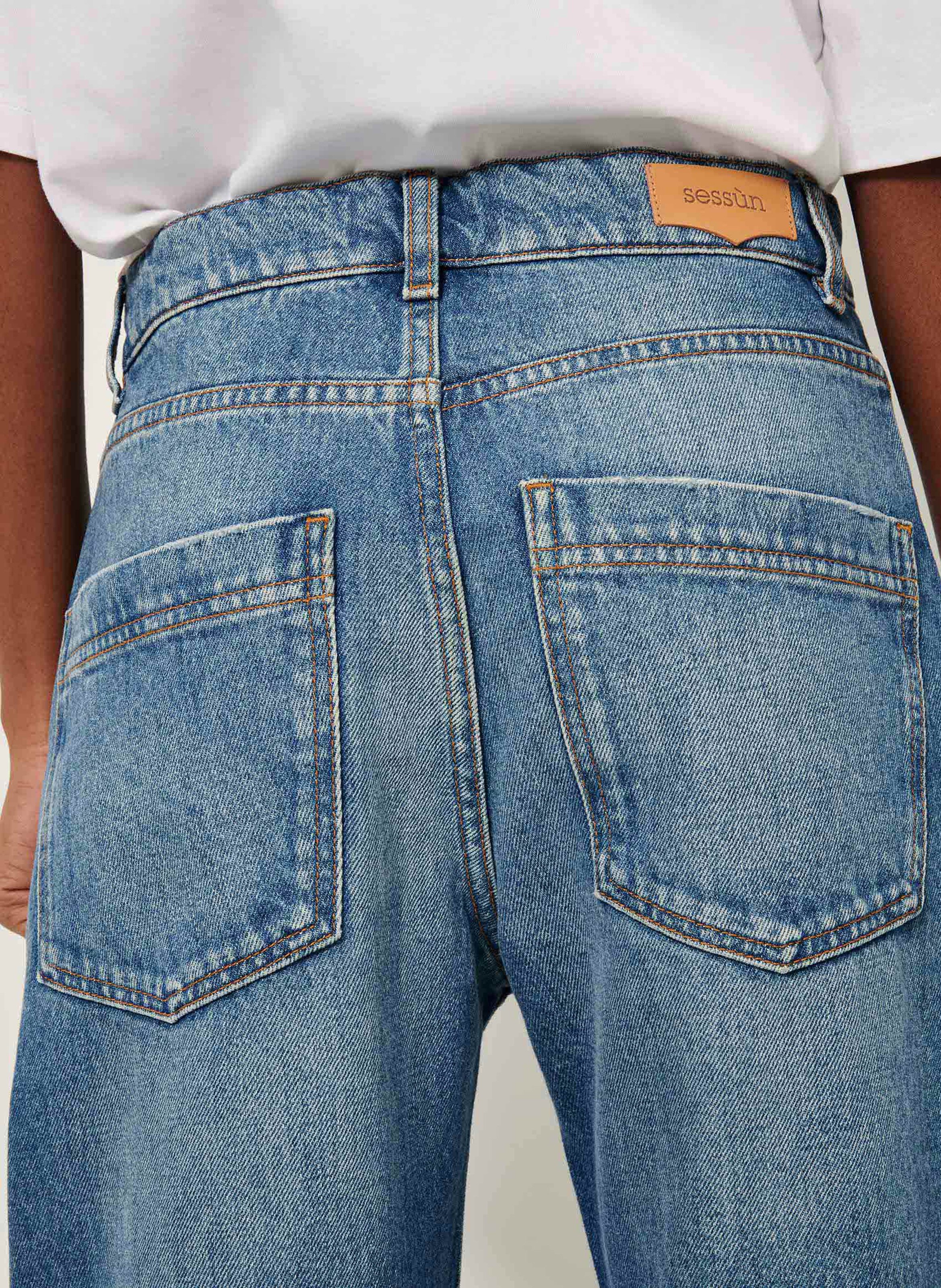 Jean droit taille mi-haute en coton denimi SESSUN Bleu