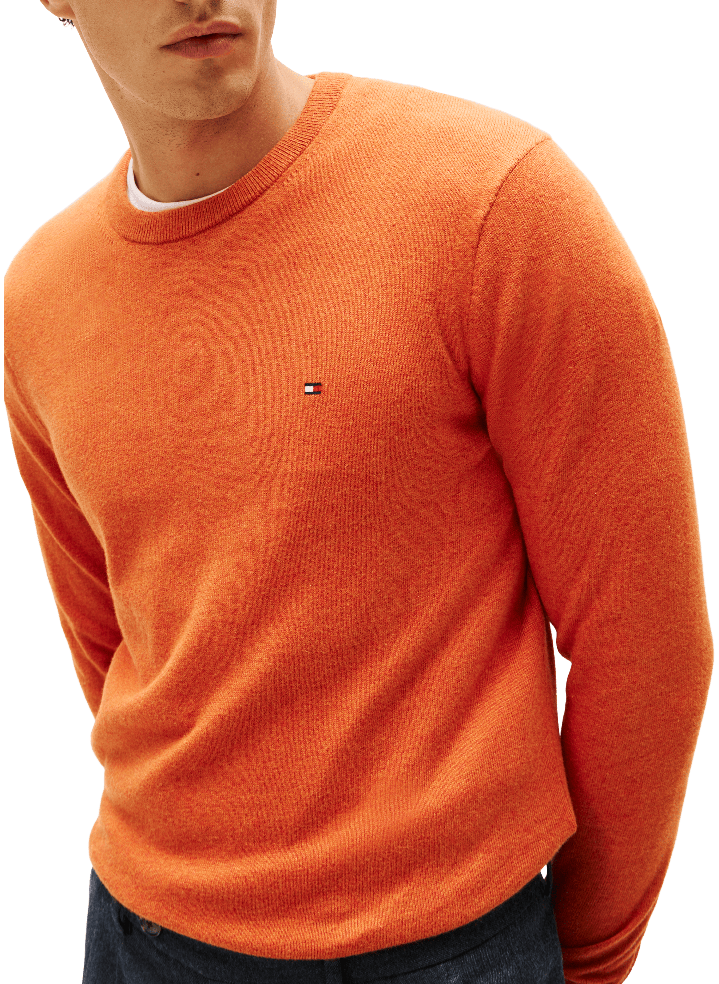 Pull col rond en coton et cachemire TOMMY HILFIGER Orange