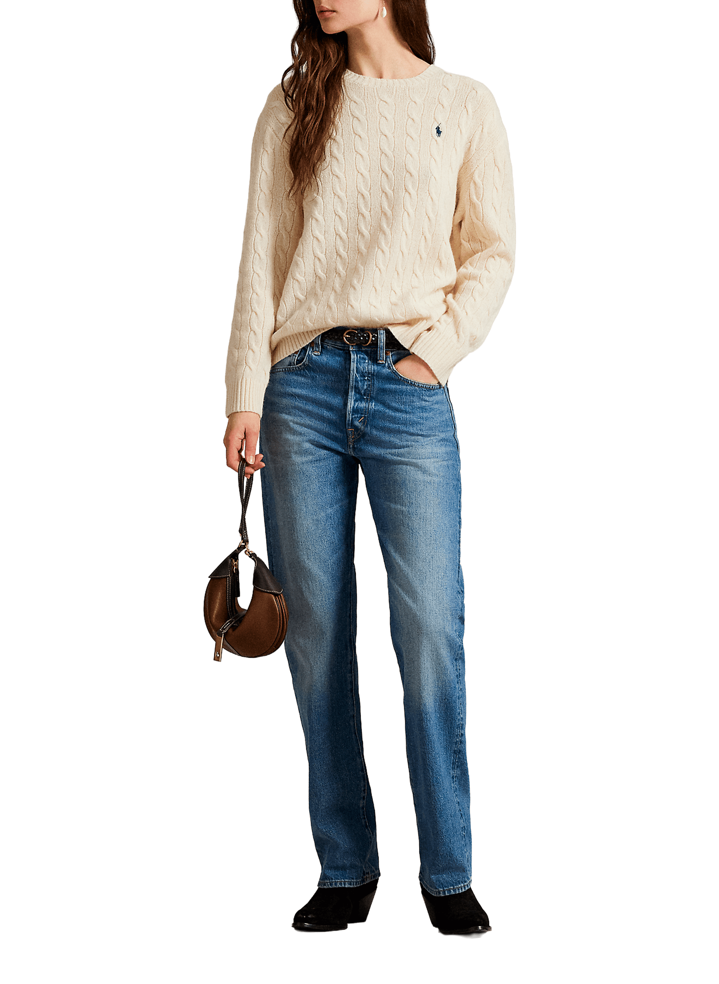 Pull col rond en laine et cachemire POLO RALPH LAUREN Beige