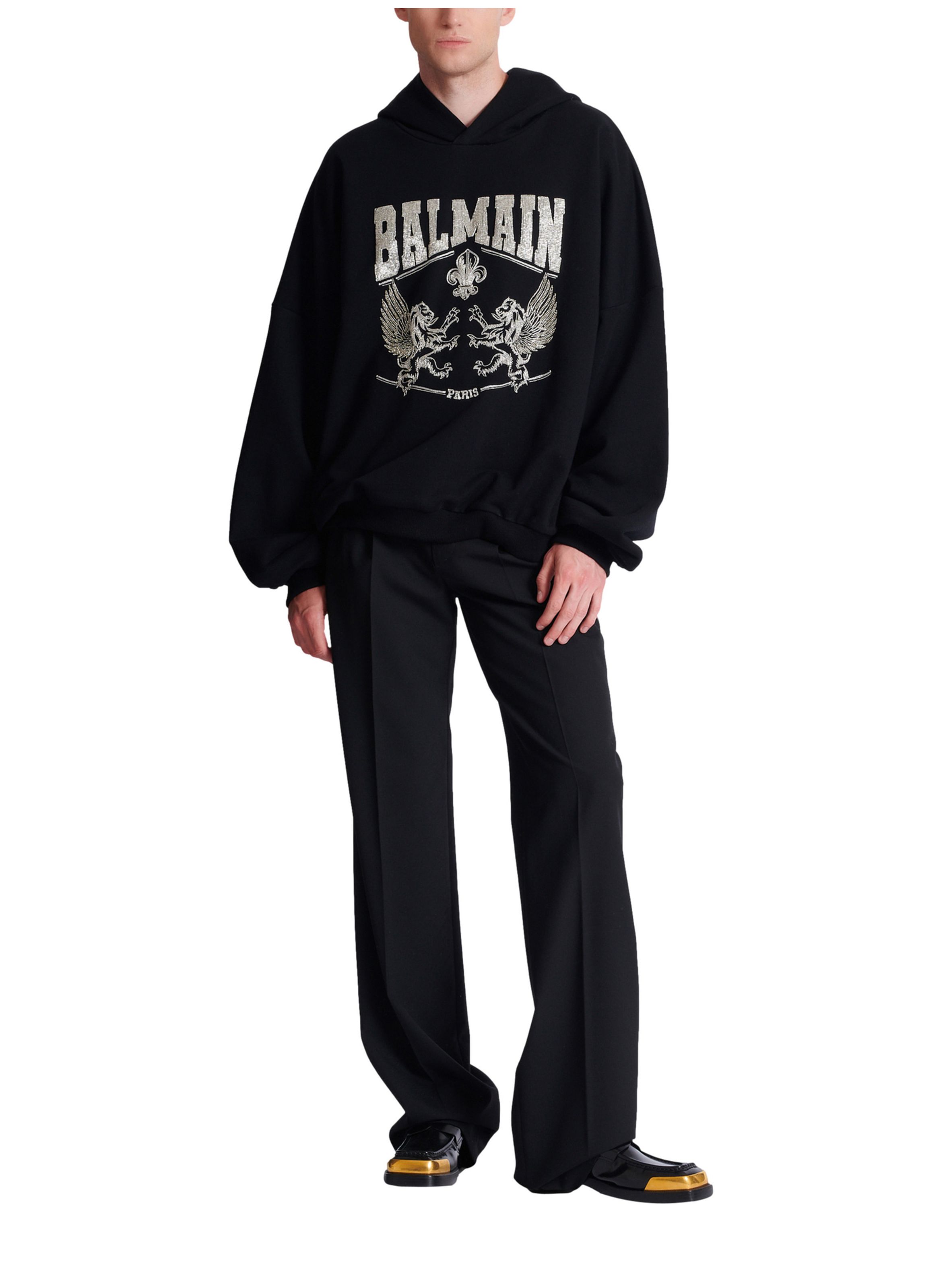 Hoodie avec broderie à cristaux BALMAIN Noir