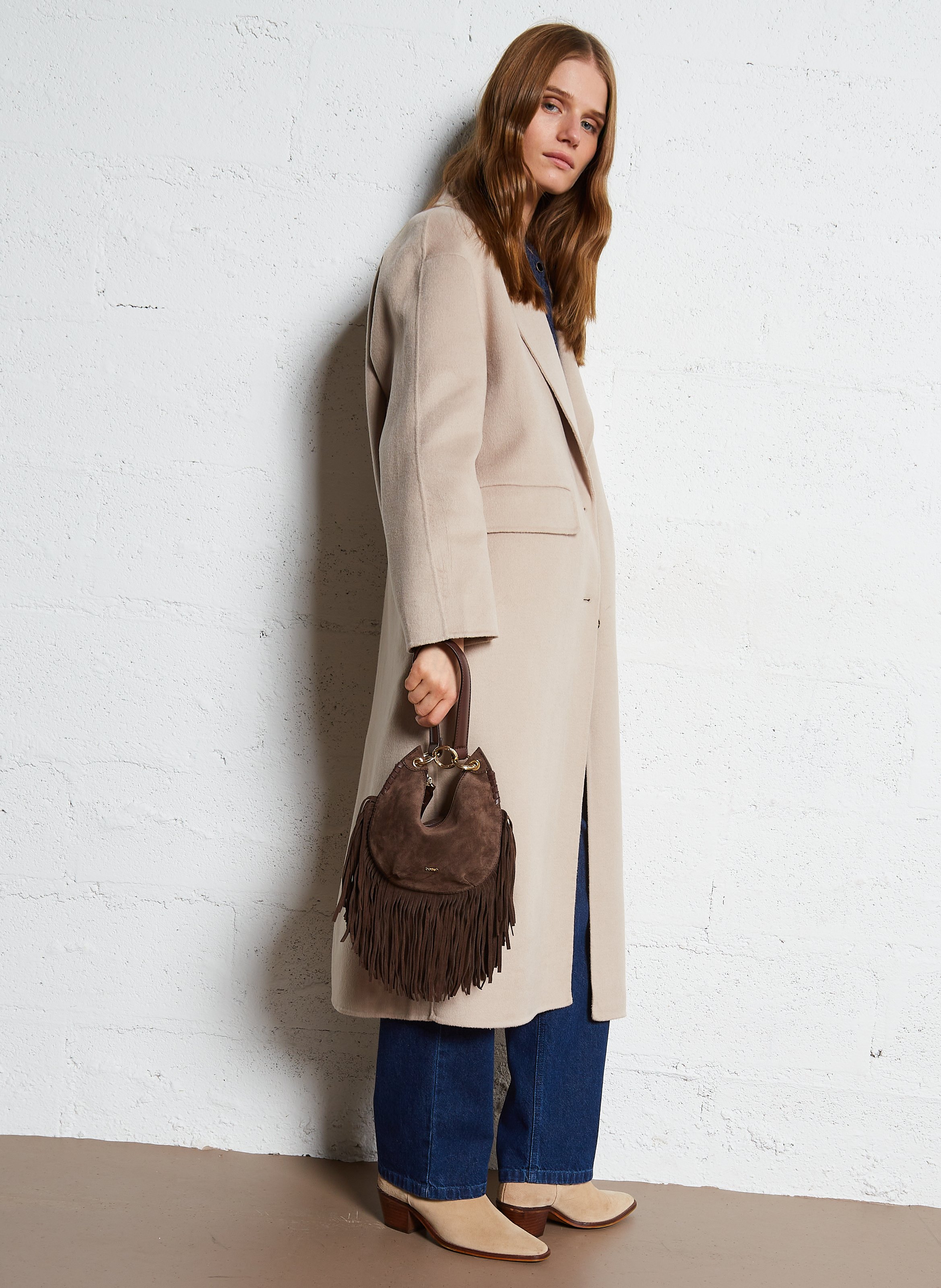 Sac à main en cuir velours swing BA&SH Marron