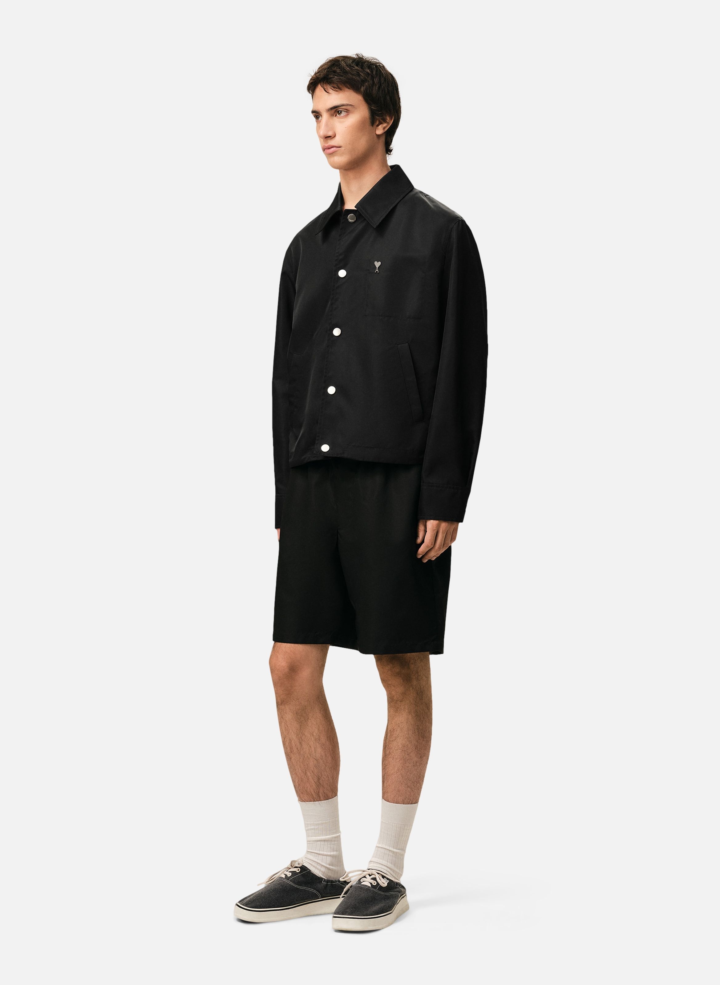 Blouson boutonné rivet ami de cœur unisexe en nylon AMI PARIS Noir