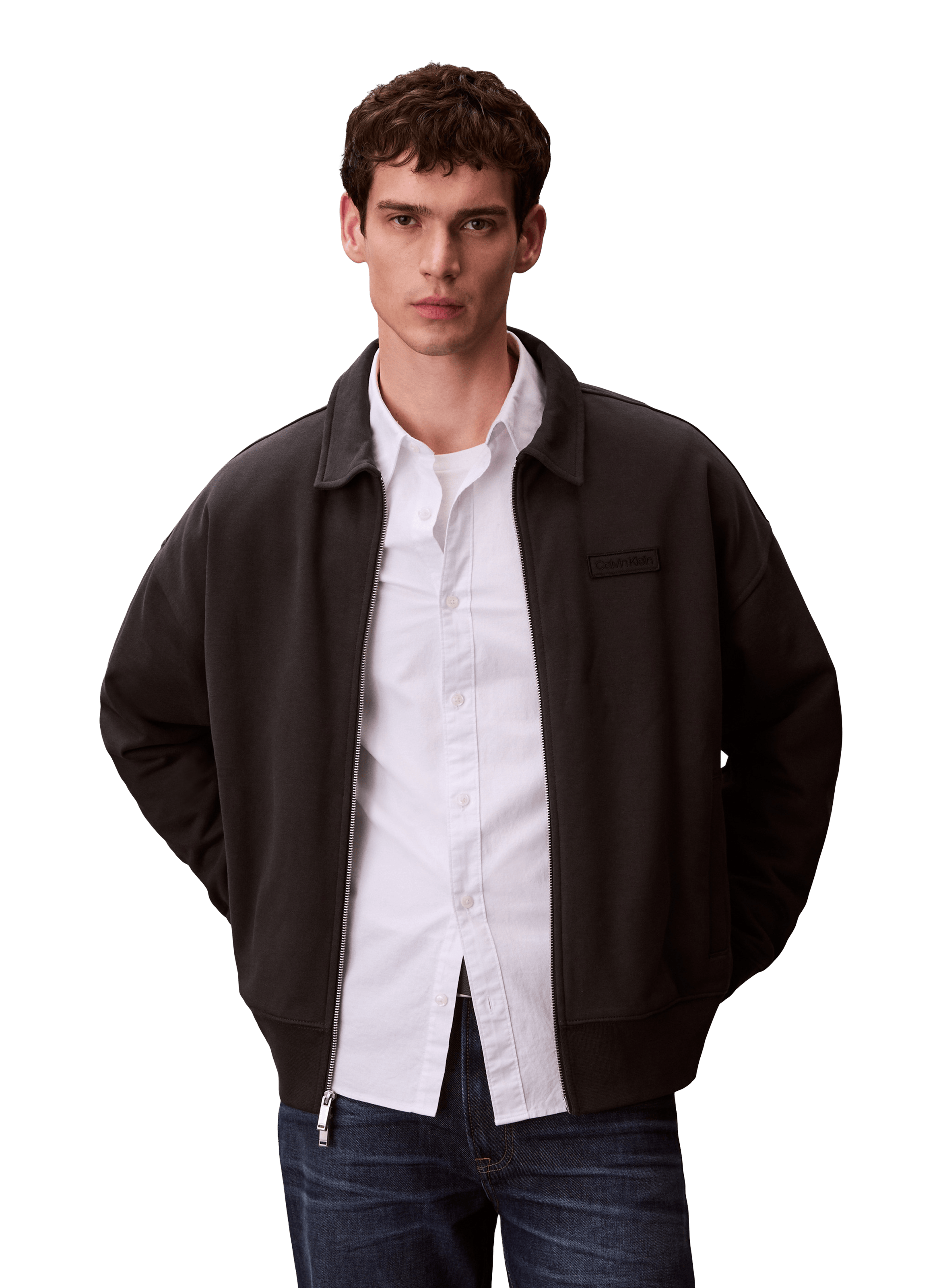 Sweatshirt with classic zip-up collar in cotton CALVIN KLEIN Black
