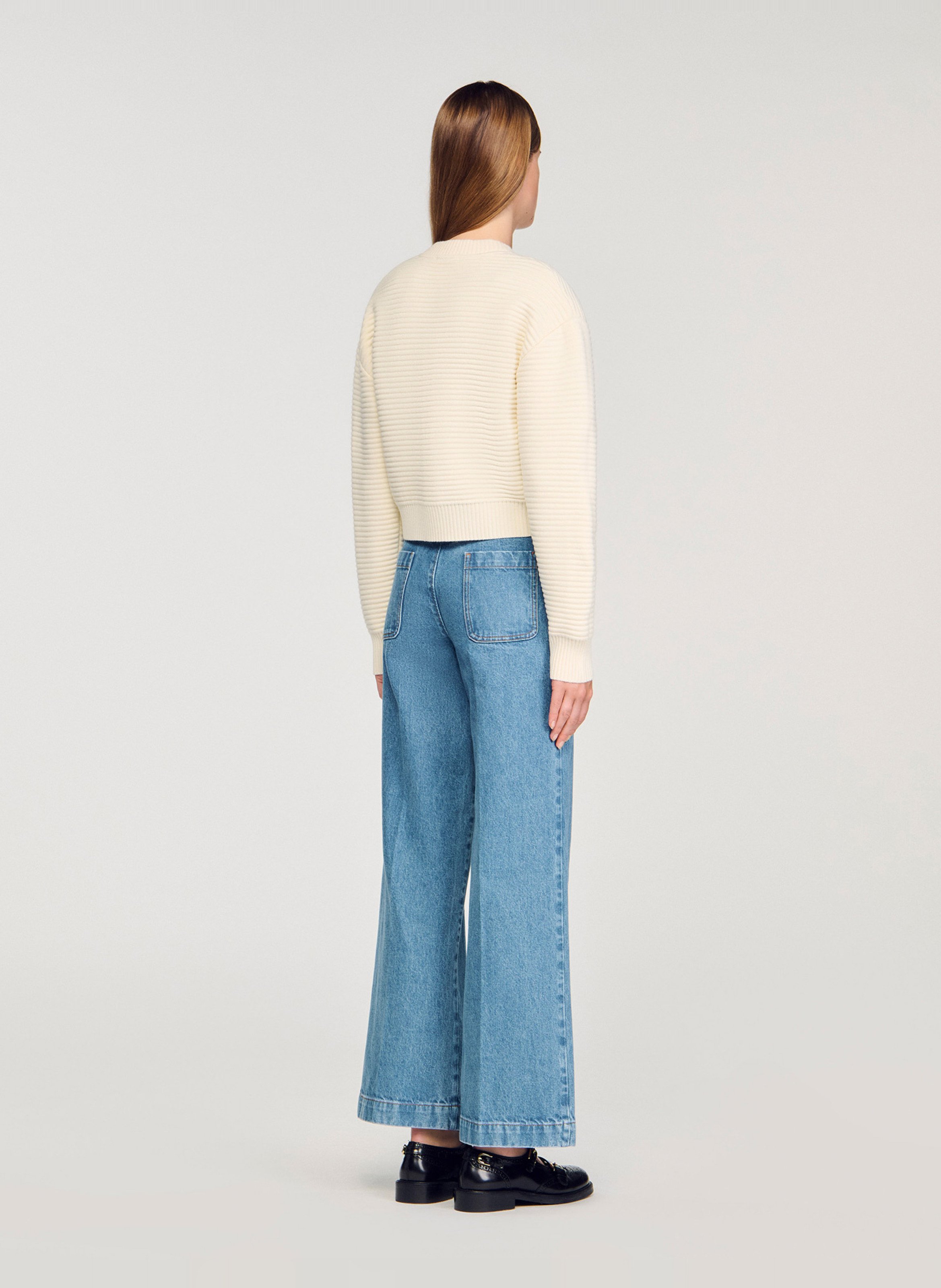 Cardigan boutonné court côtelé SANDRO Beige