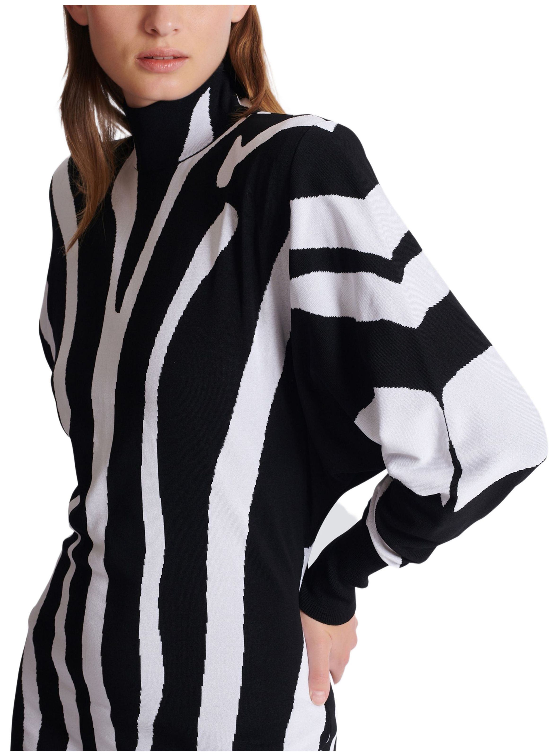Robe longue en maille intarsia zébrée BALMAIN Noir
