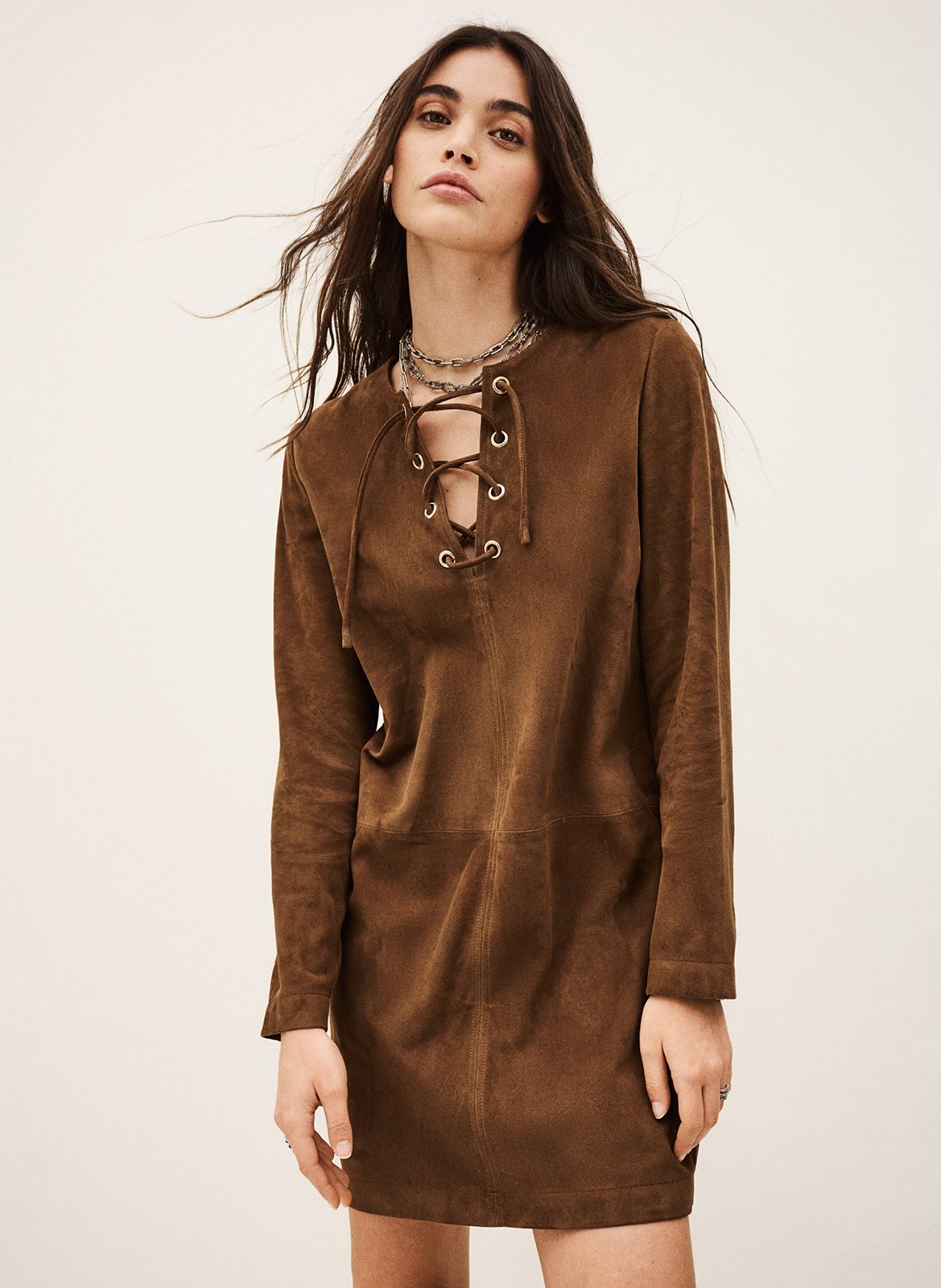 Robe courte col tunisien en cuir velours seda BA&SH Marron