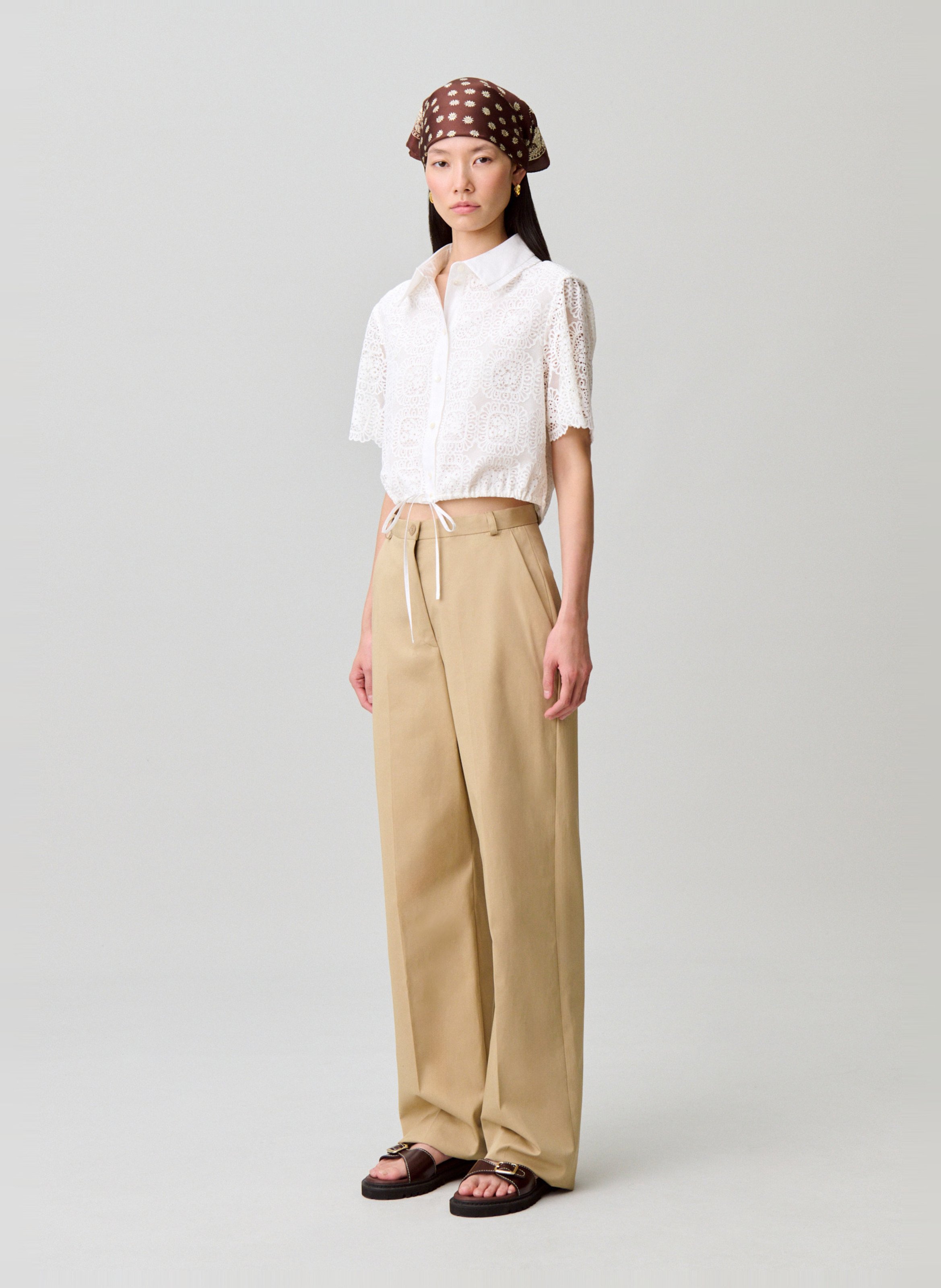 Chemise droite col classique en dentelle CLAUDIE PIERLOT Blanc