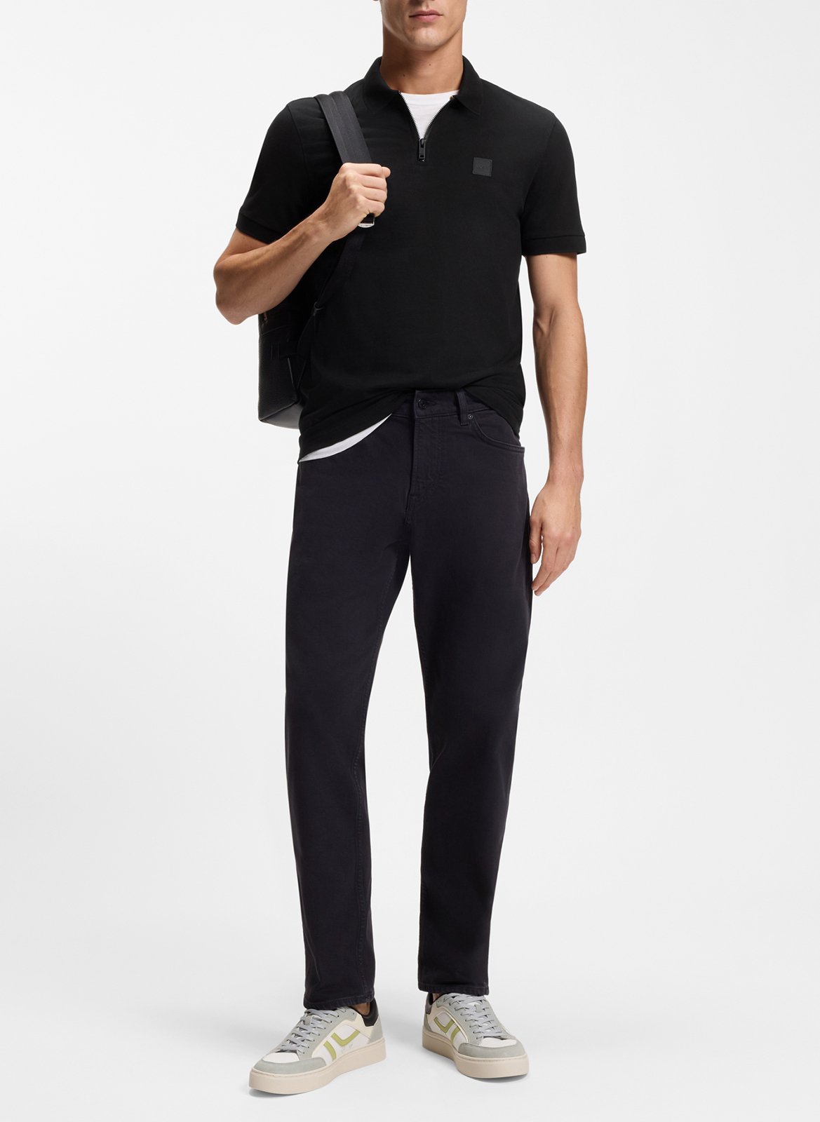Polo slim-fit en coton mélangé BOSS Noir