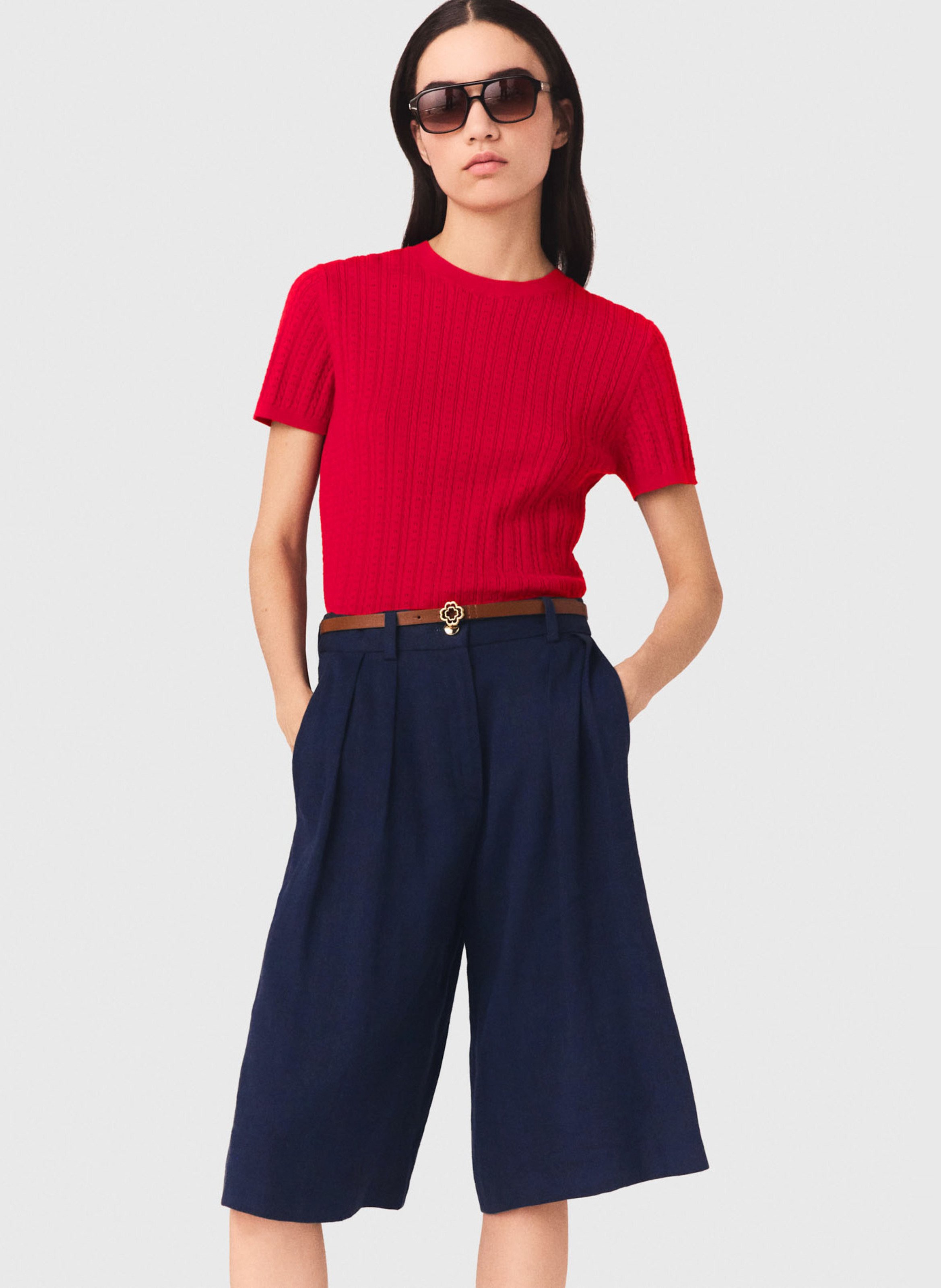 Bermuda large en lin mélangé MAJE Bleu