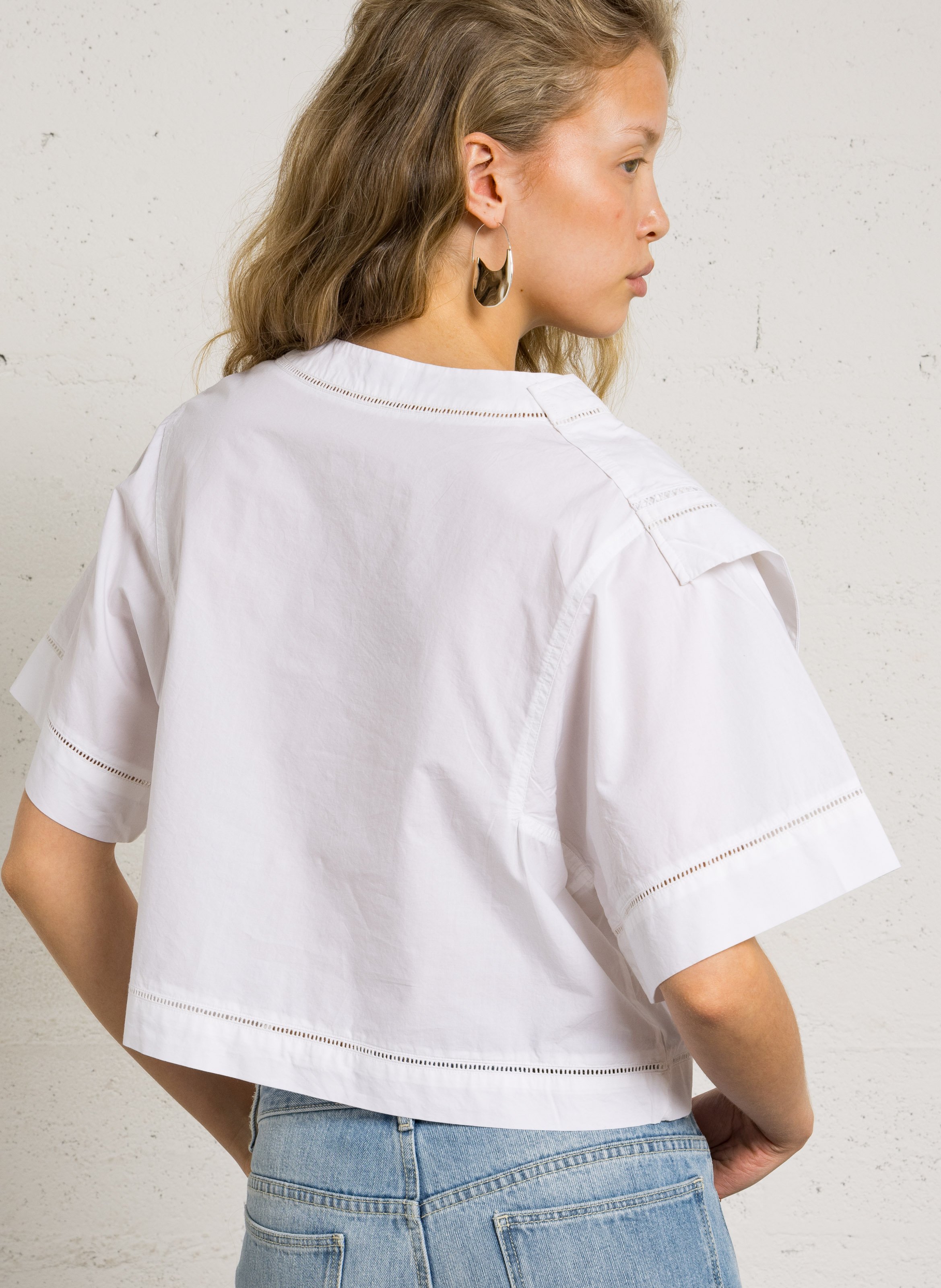 Top court col rond dégagé en coton irene SOEUR Blanc