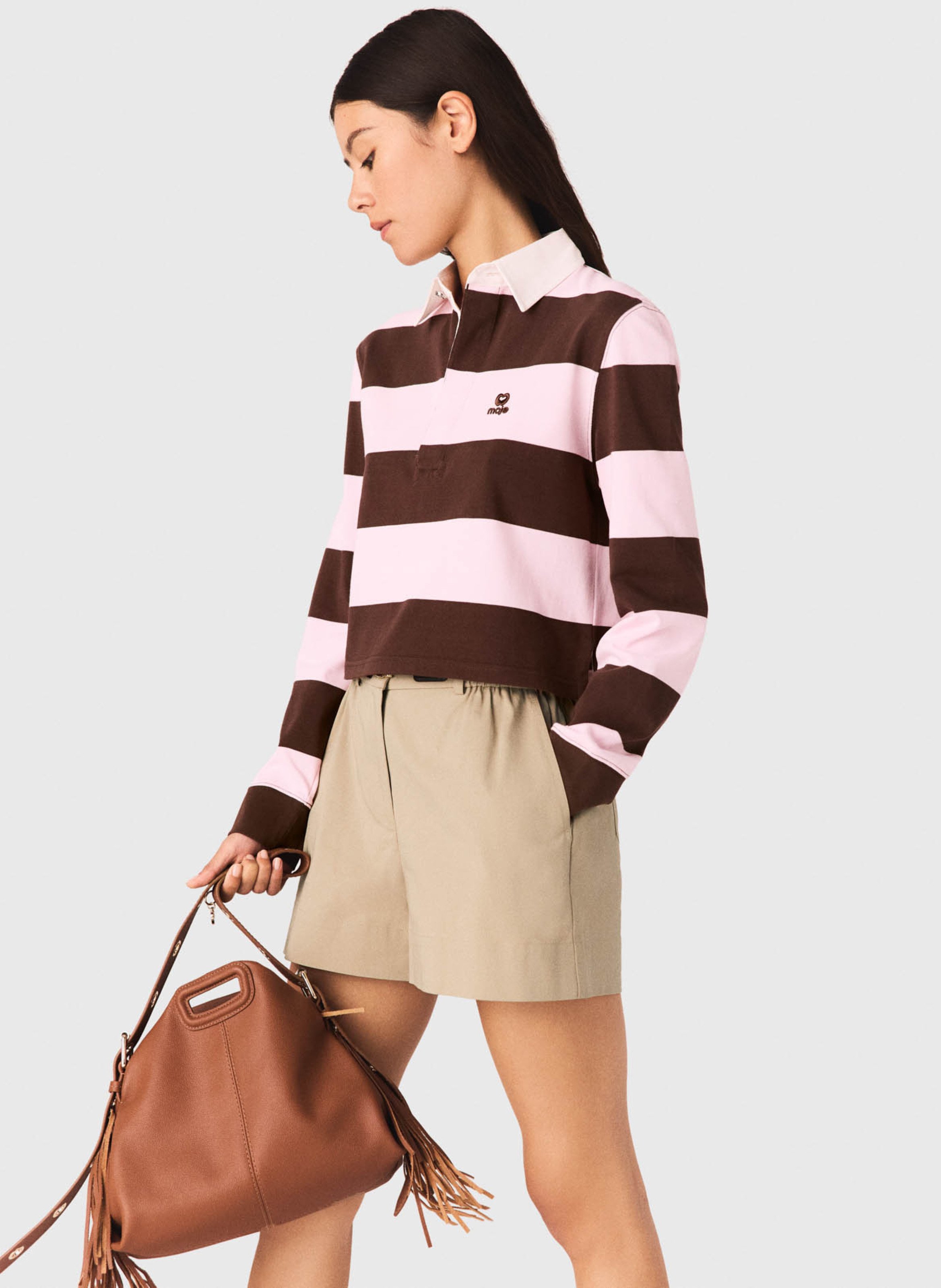Polo droit en coton MAJE Marron