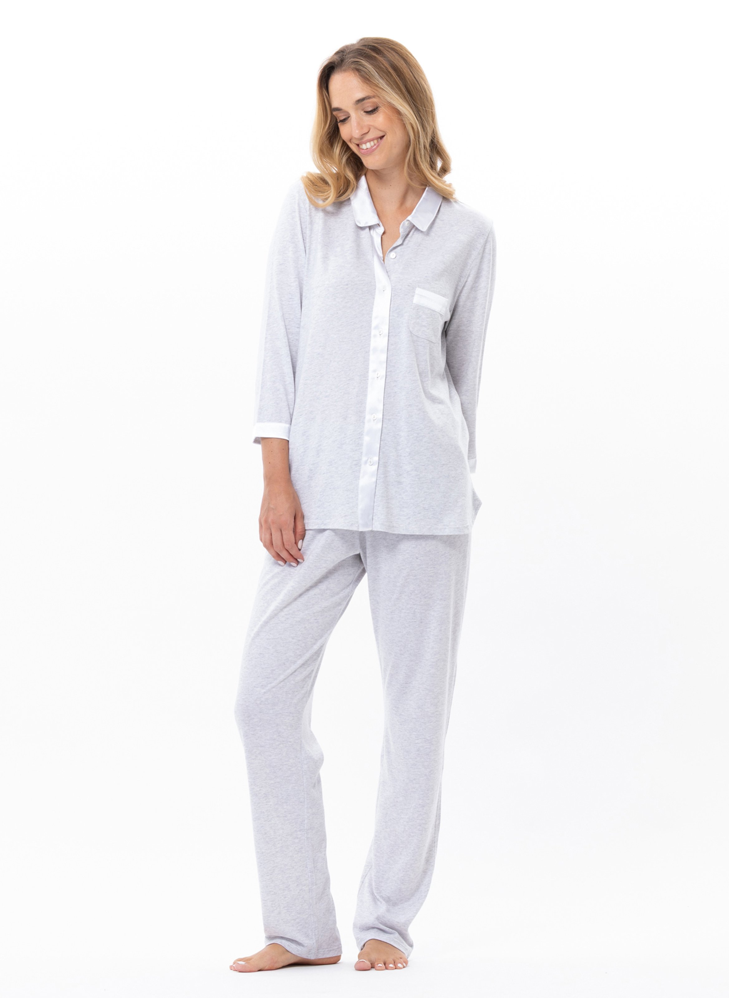 Pyjama boutonné en coton modal mily 206 LE CHAT Gris
