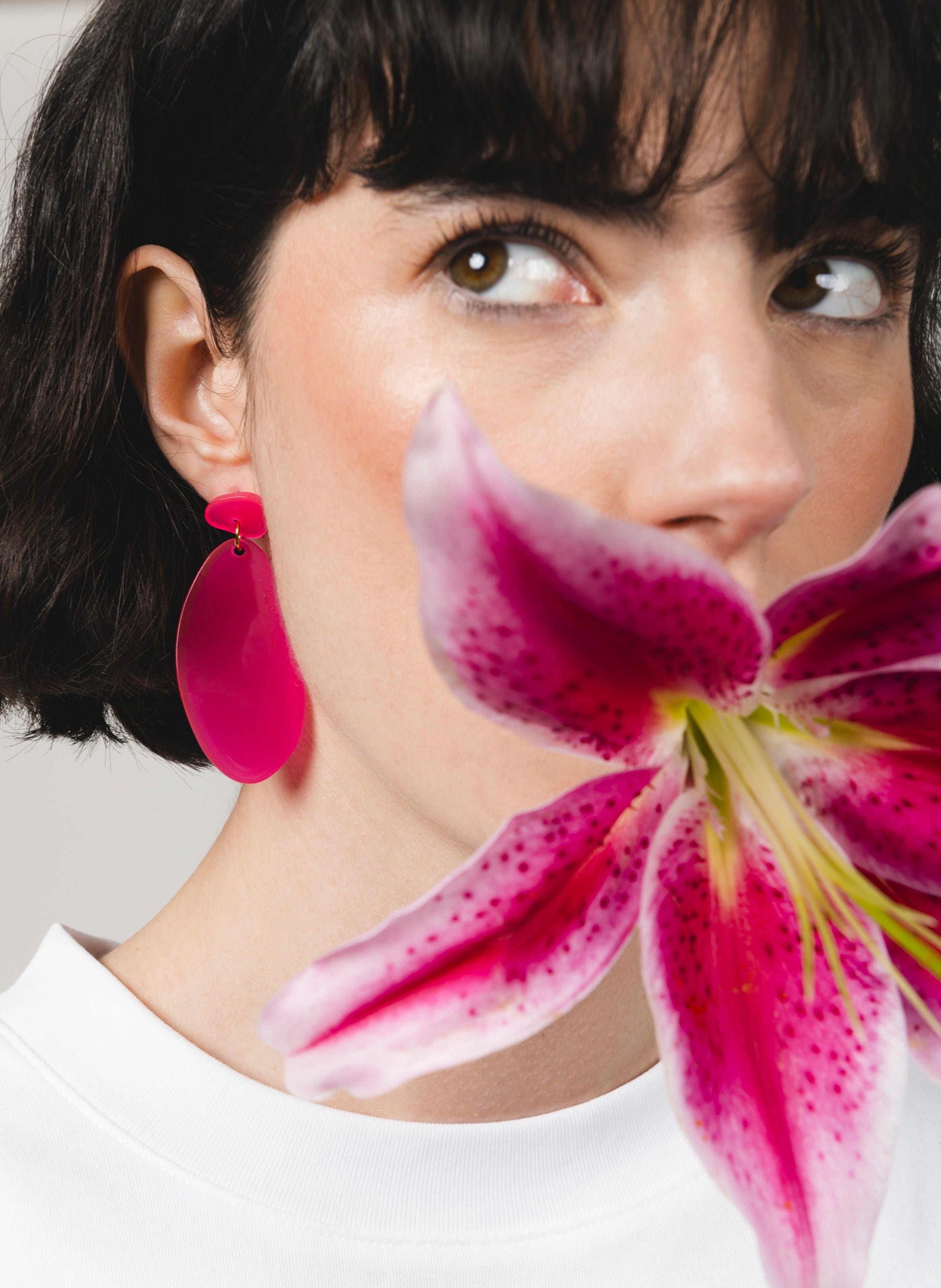 Boucles d'oreille ové en acétate de cellulose KURAGE GINZA Rose