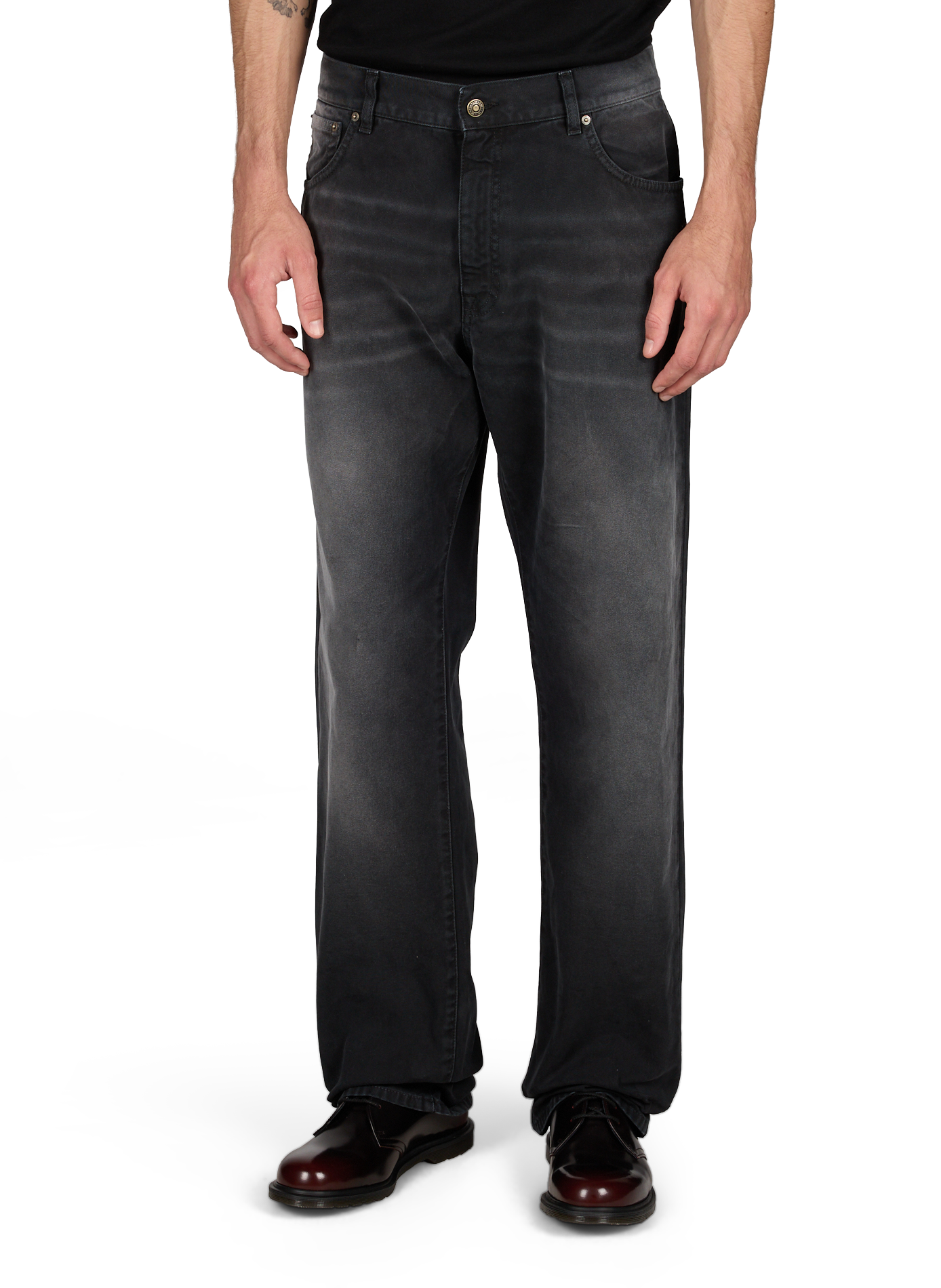 Denim five-pocket washed cotton jeans | Black 424 Men