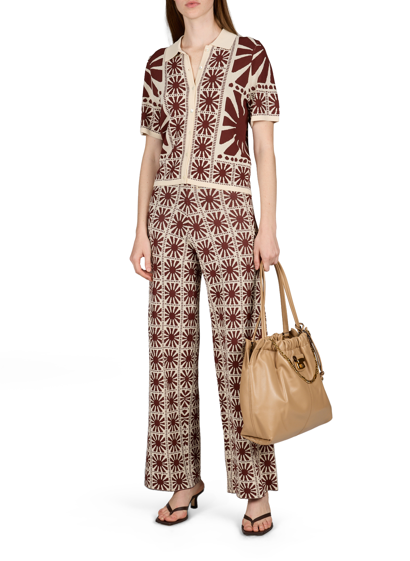 High-waisted jacquard pants Jasper SUNCOO Brown