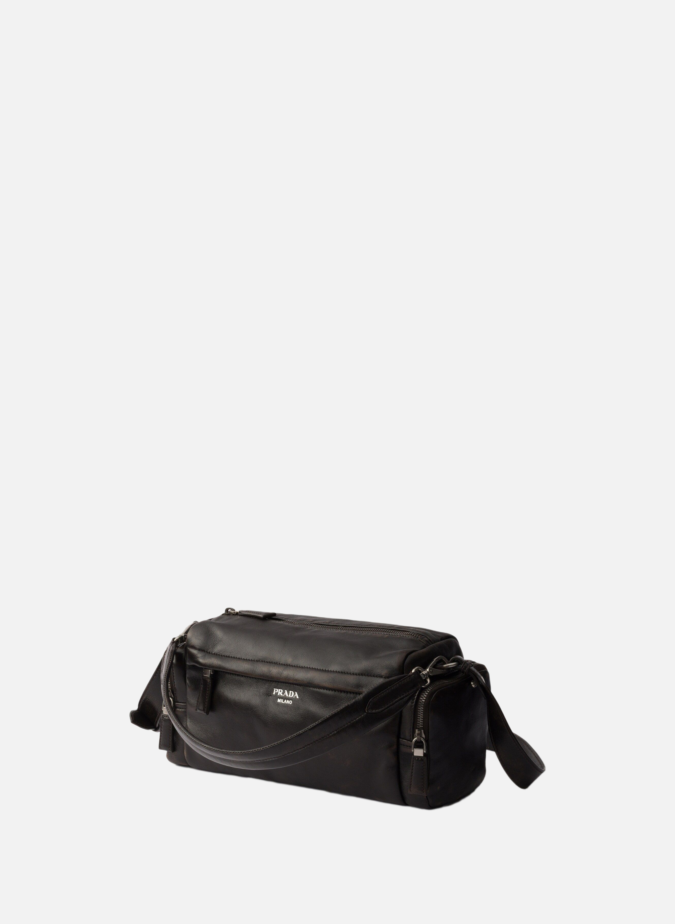 Sac porté épaule en cuir nappa vieilli Marron