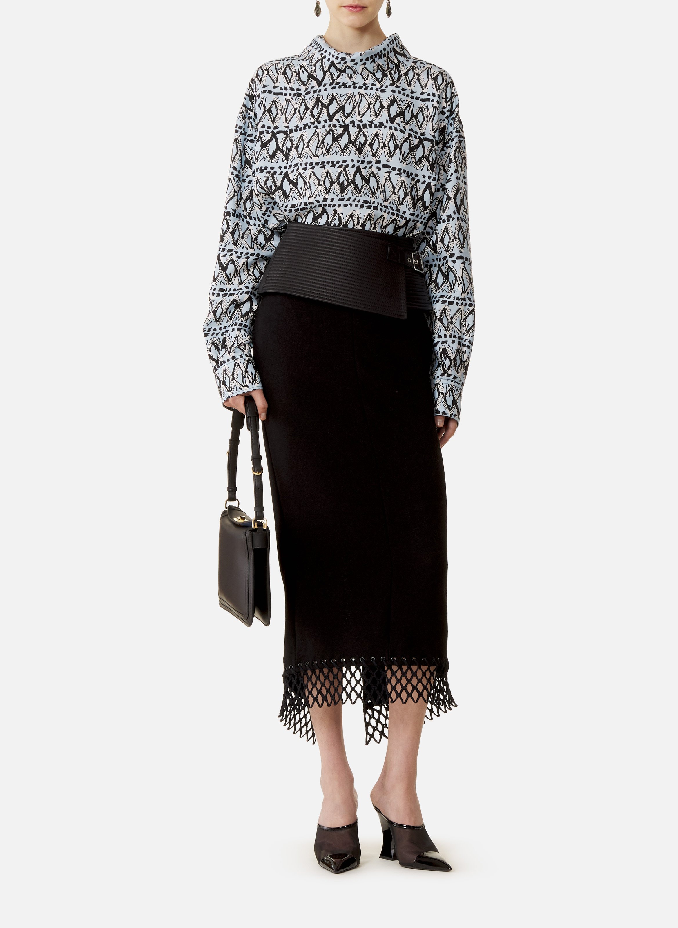 Haut col montant en soie imprimée LANVIN Bleu
