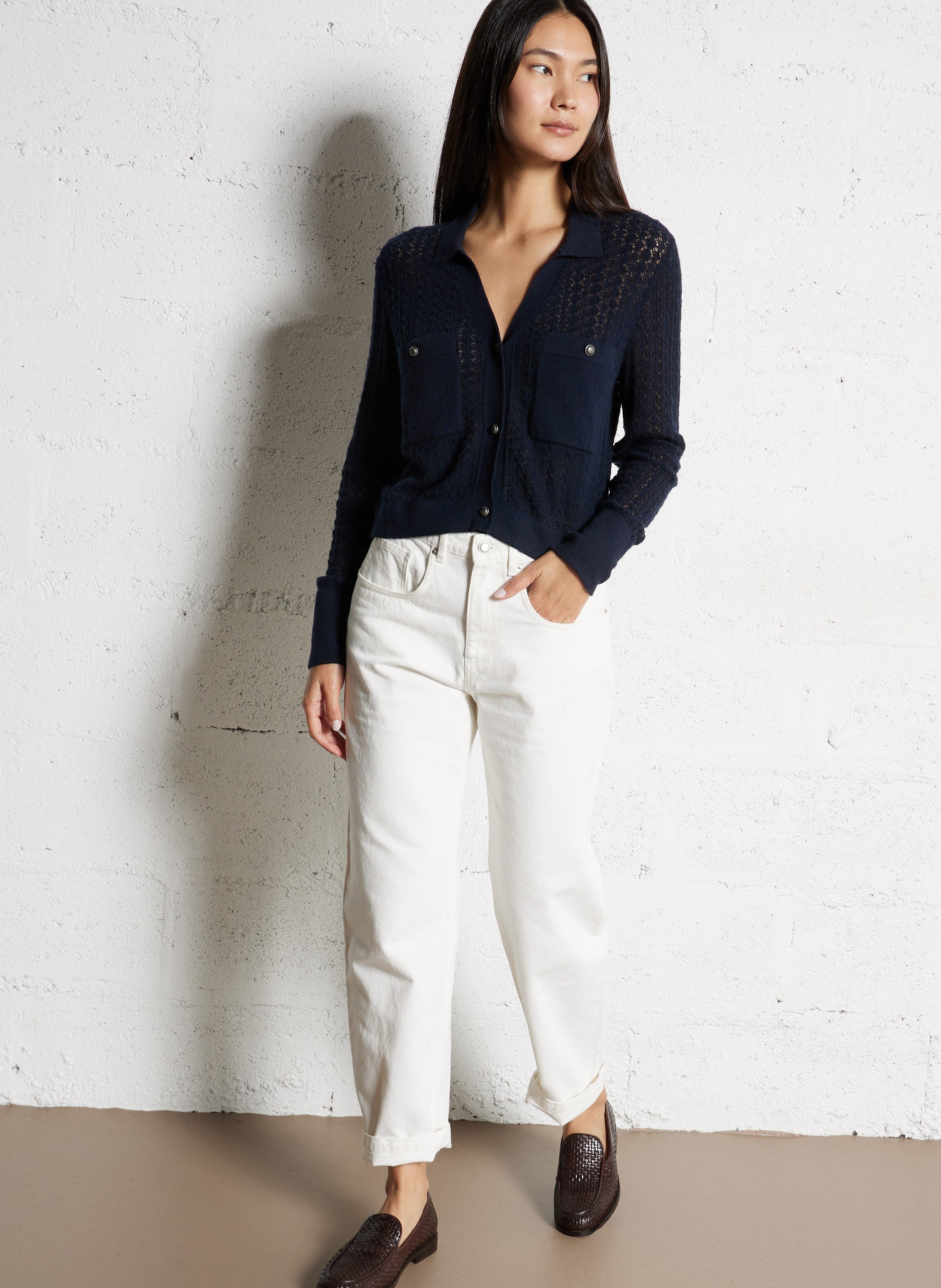 Cardigan droit col classique IKKS Bleu