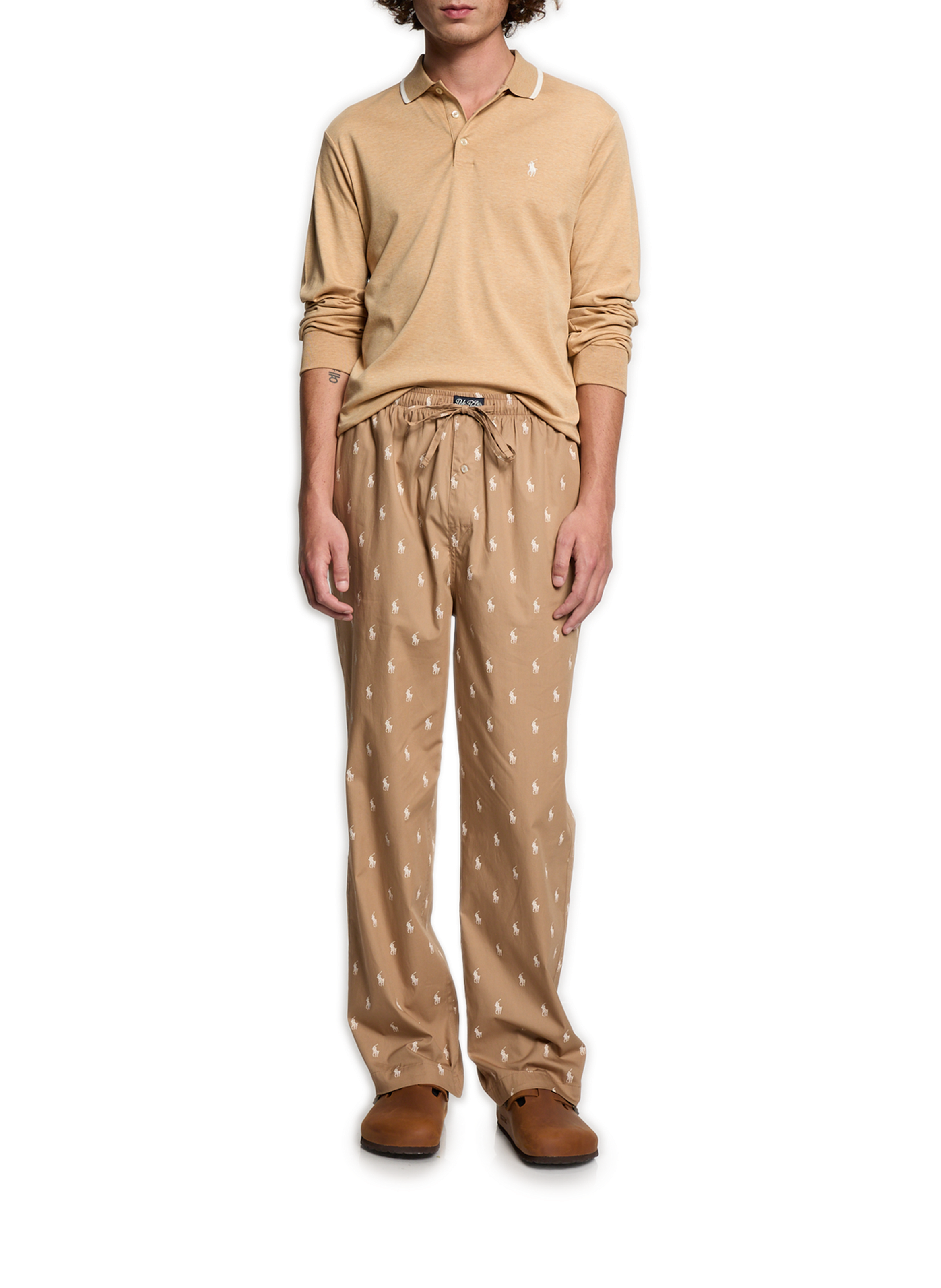 Slim-fit long-sleeved cotton polo shirt POLO RALPH LAUREN Beige