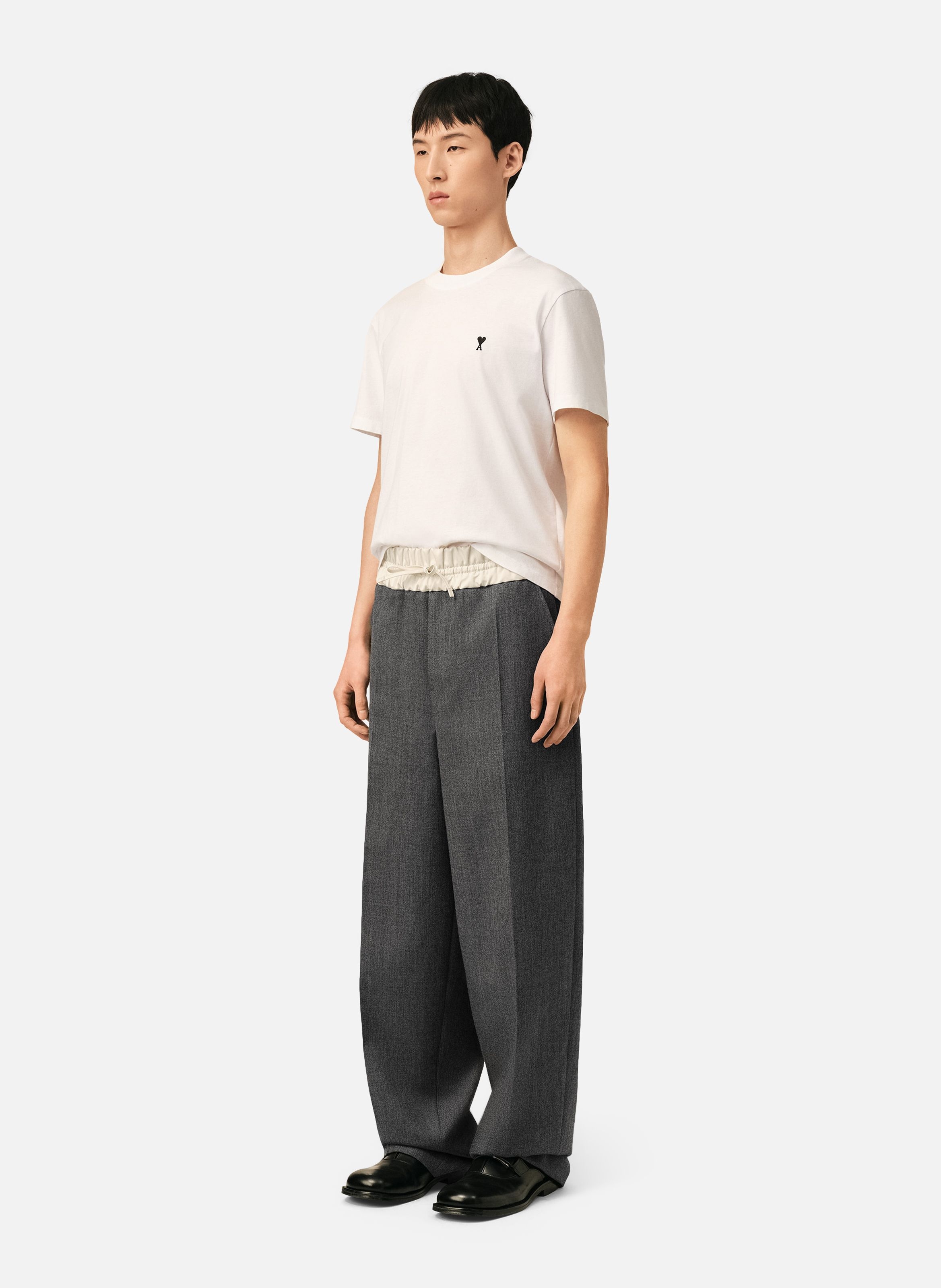 Pantalon en laine et satin taille élastiquée AMI PARIS Gris